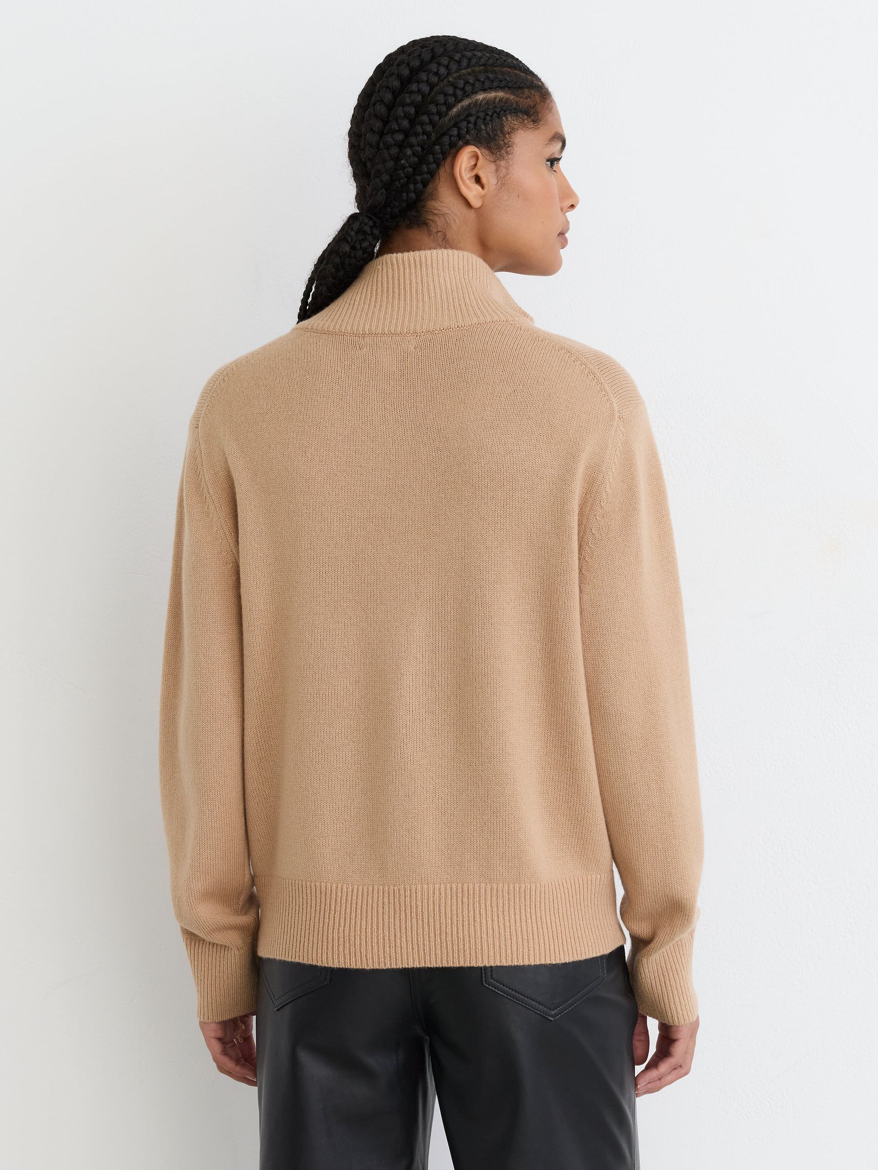 Wool-Cashmere Half-Zip Jumper in Camel - Image 6 of 7