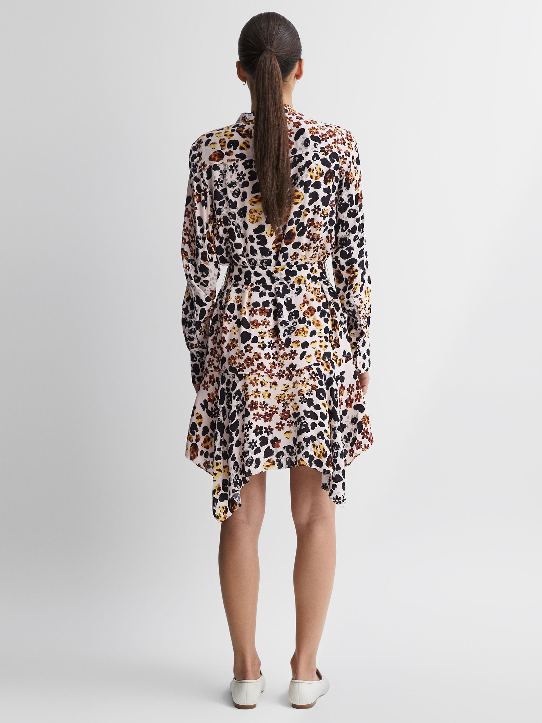 Reiss Animal Print Asymmetric Belted Dress in Nude/Black | REISS