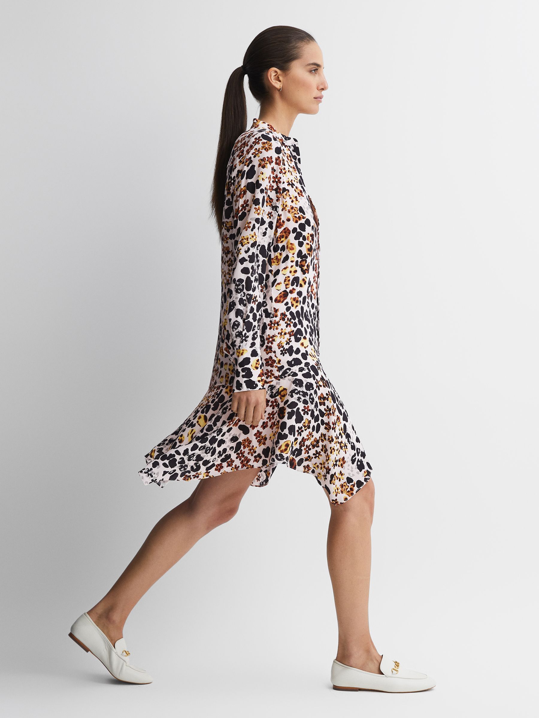 Animal Print Asymmetric Belted Dress in Nude/Black - Image 3 of 5