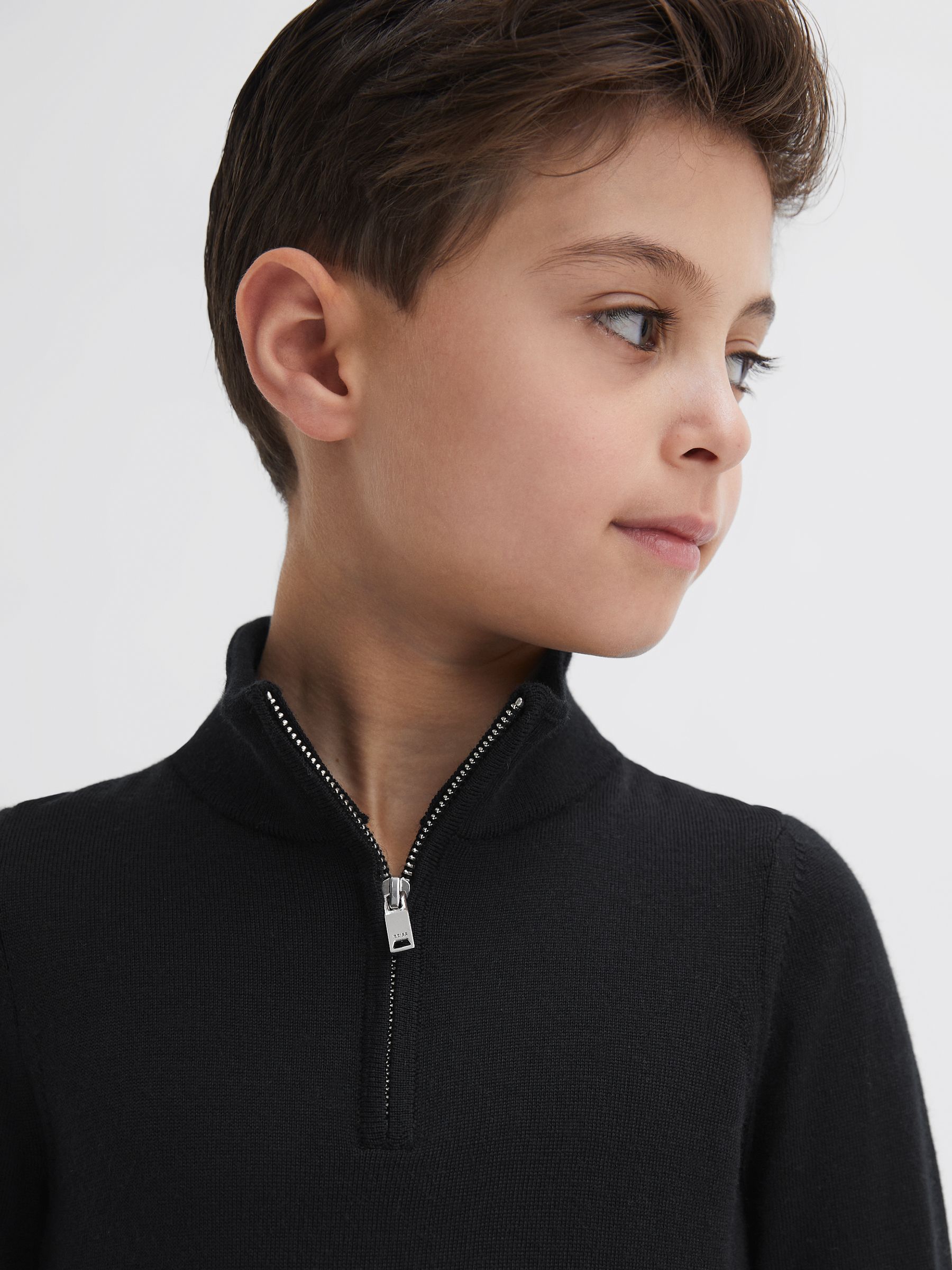 Senior Merino Wool Zip-Neck Jumper in Black - Image 1 of 7 Senior Merino Wool Zip-Neck Jumper in Black - Image 1 of 7