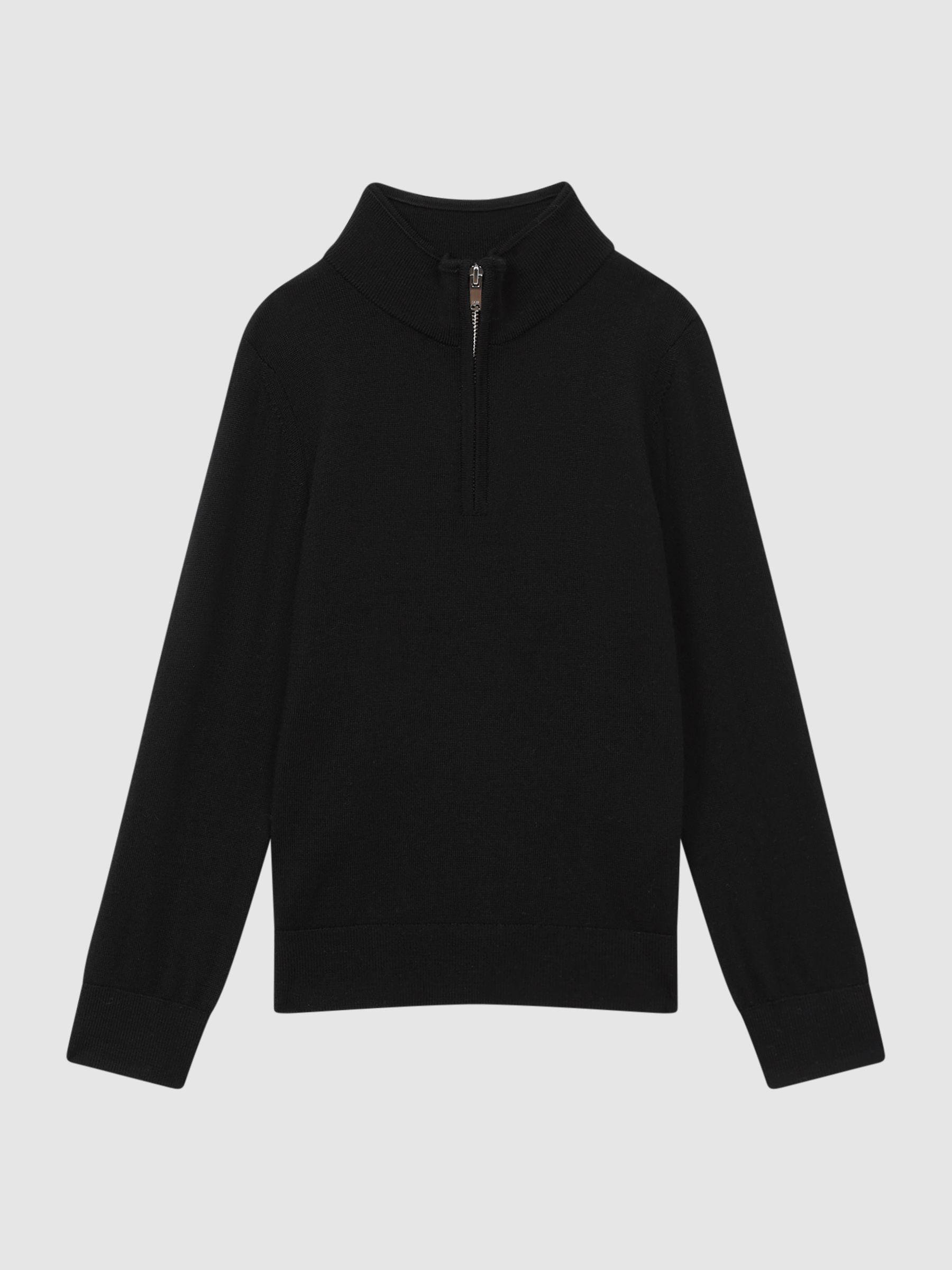 Senior Merino Wool Zip-Neck Jumper in Black - Image 2 of 7