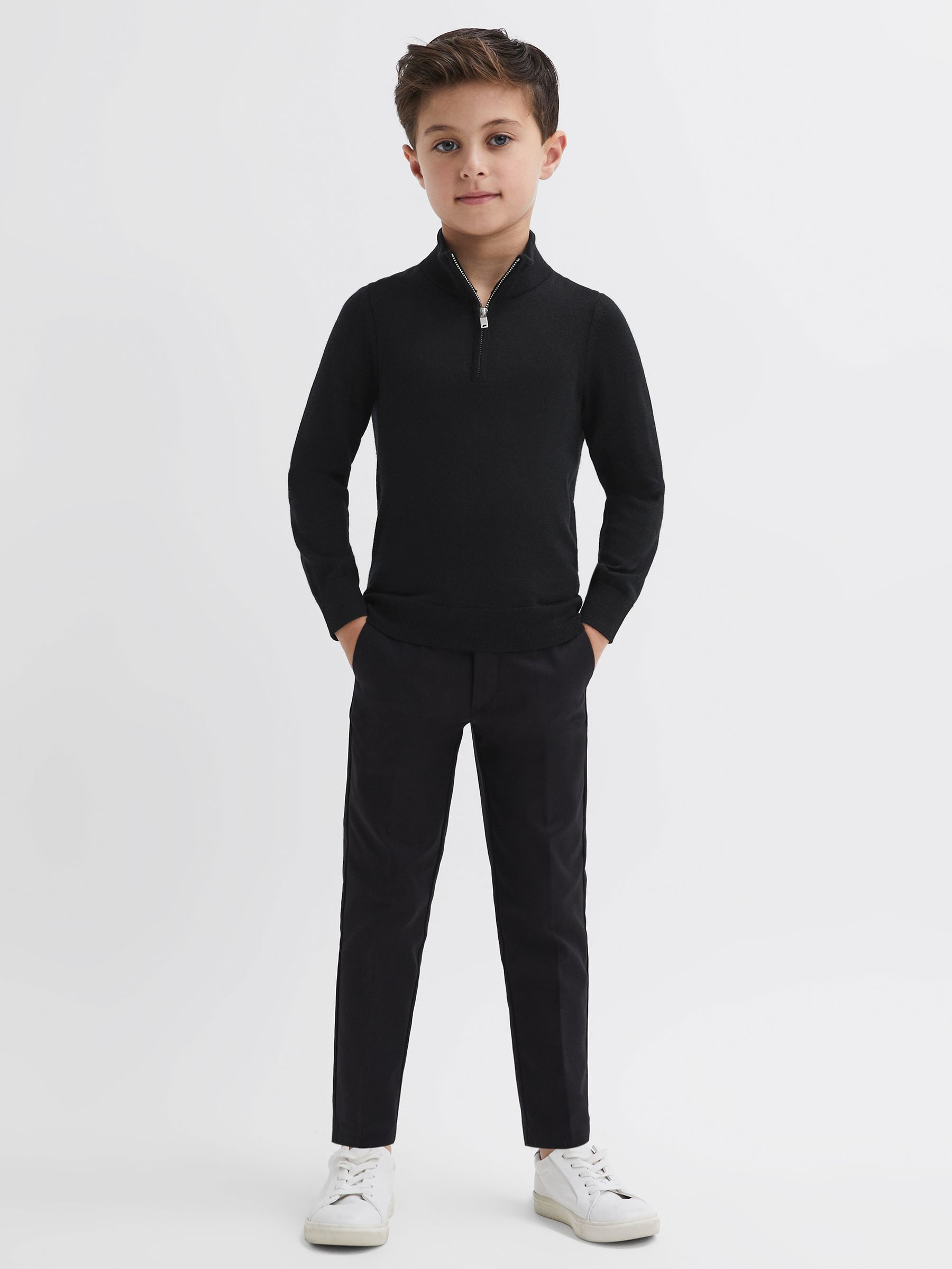Senior Merino Wool Zip-Neck Jumper in Black - Image 4 of 7