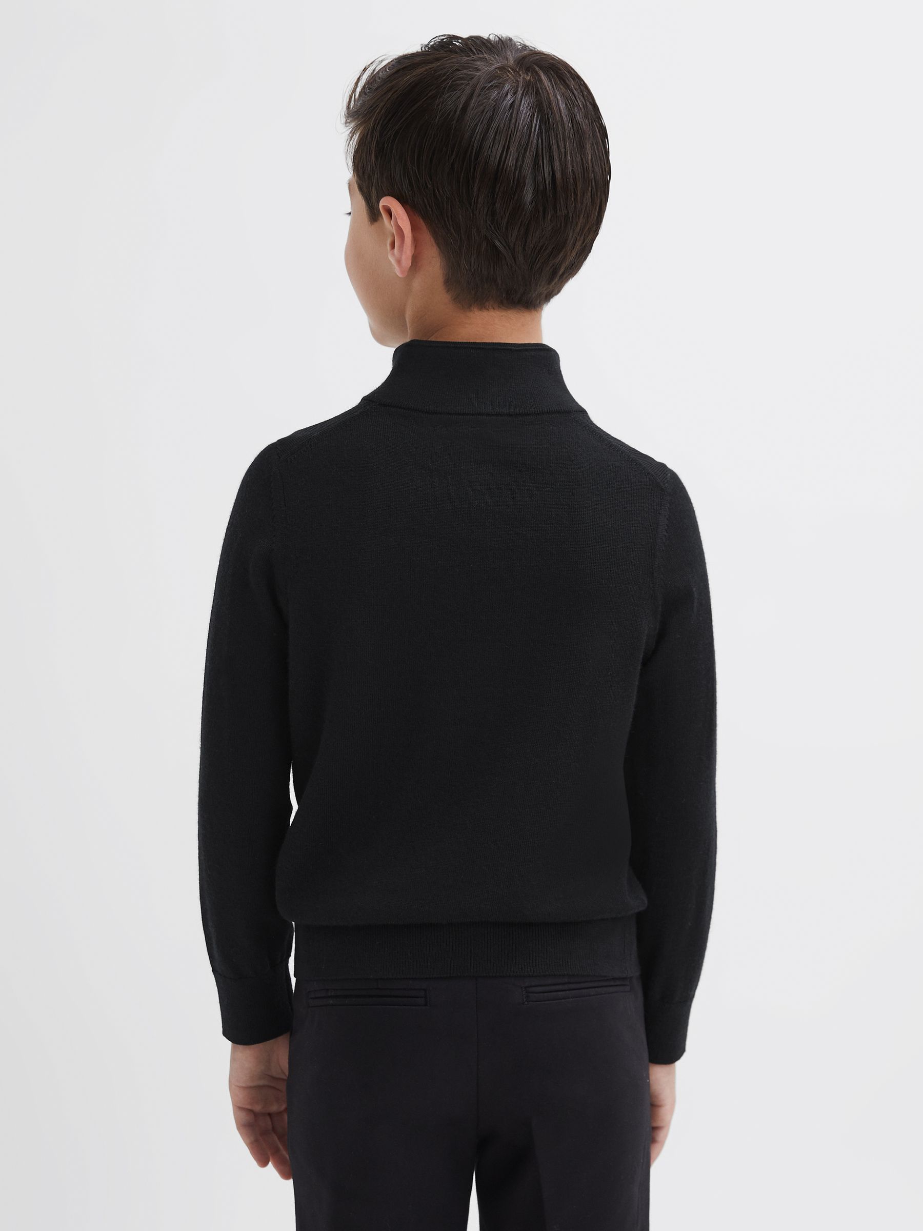 Senior Merino Wool Zip-Neck Jumper in Black - Image 5 of 7