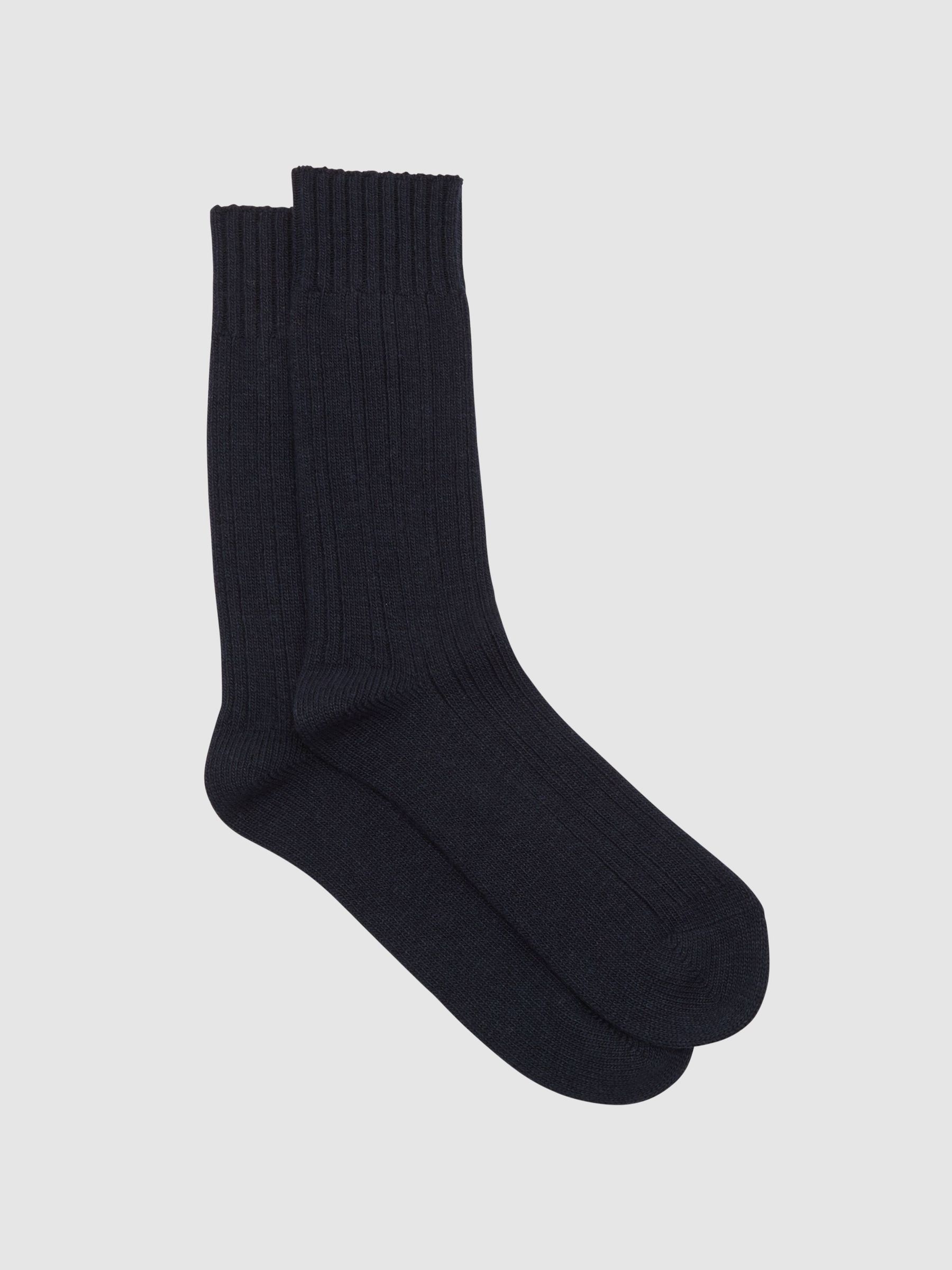 Wool-Blend Ribbed Socks with Cashmere in Navy - Image 1 of 3