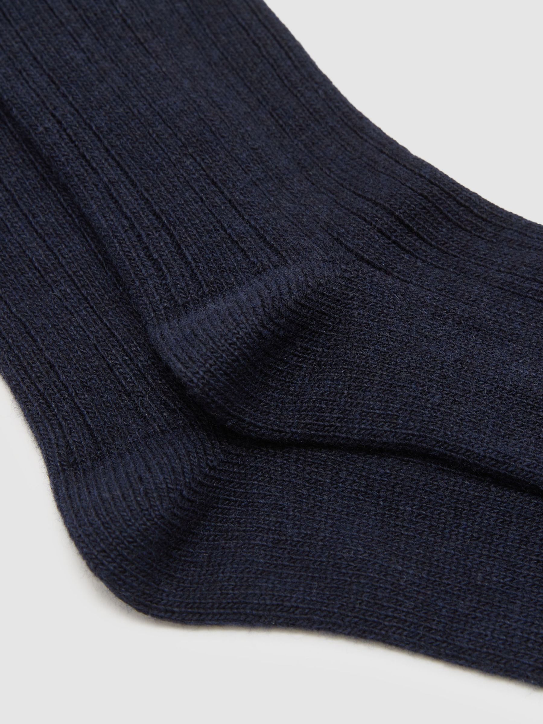 Wool-Blend Ribbed Socks with Cashmere in Navy - Image 2 of 3
