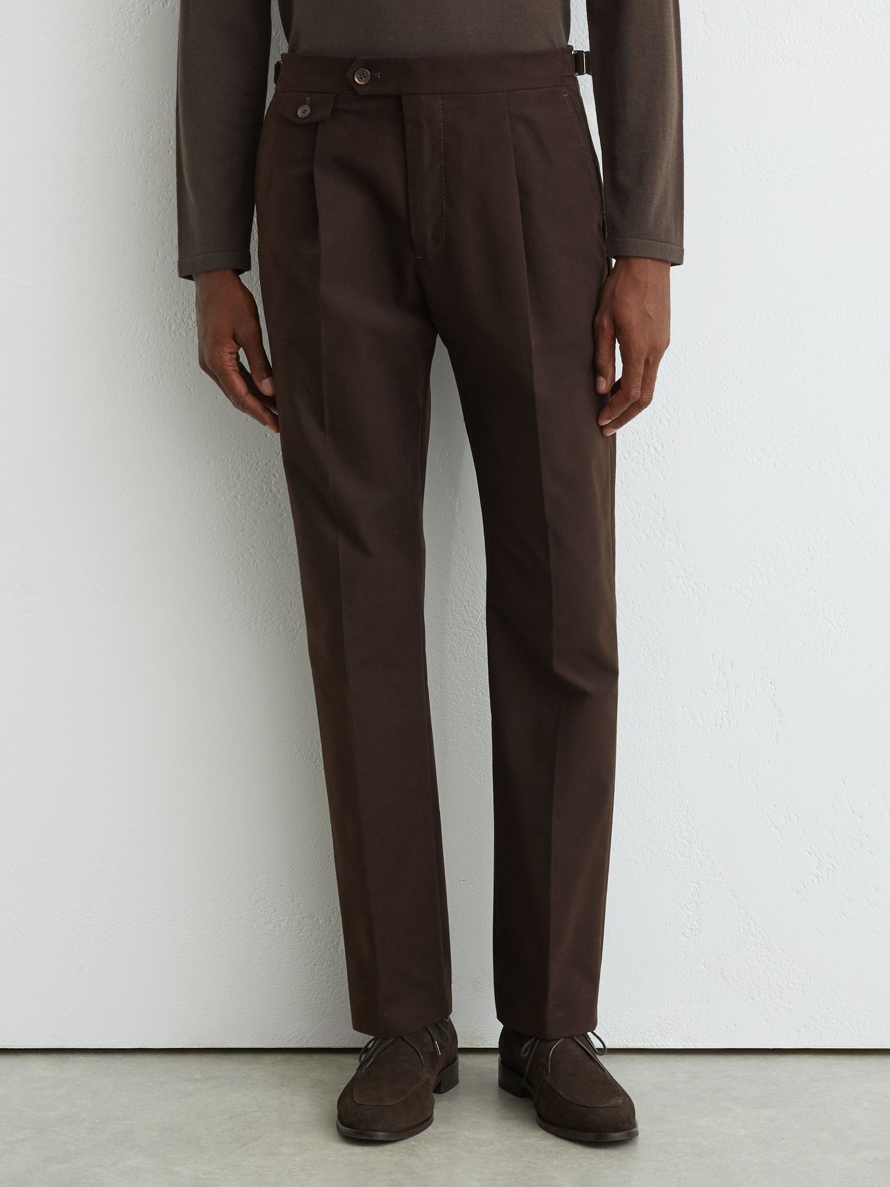 Cotton-Blend Moleskin Tapered Trousers in Chocolate Brown - Image 3 of 6
