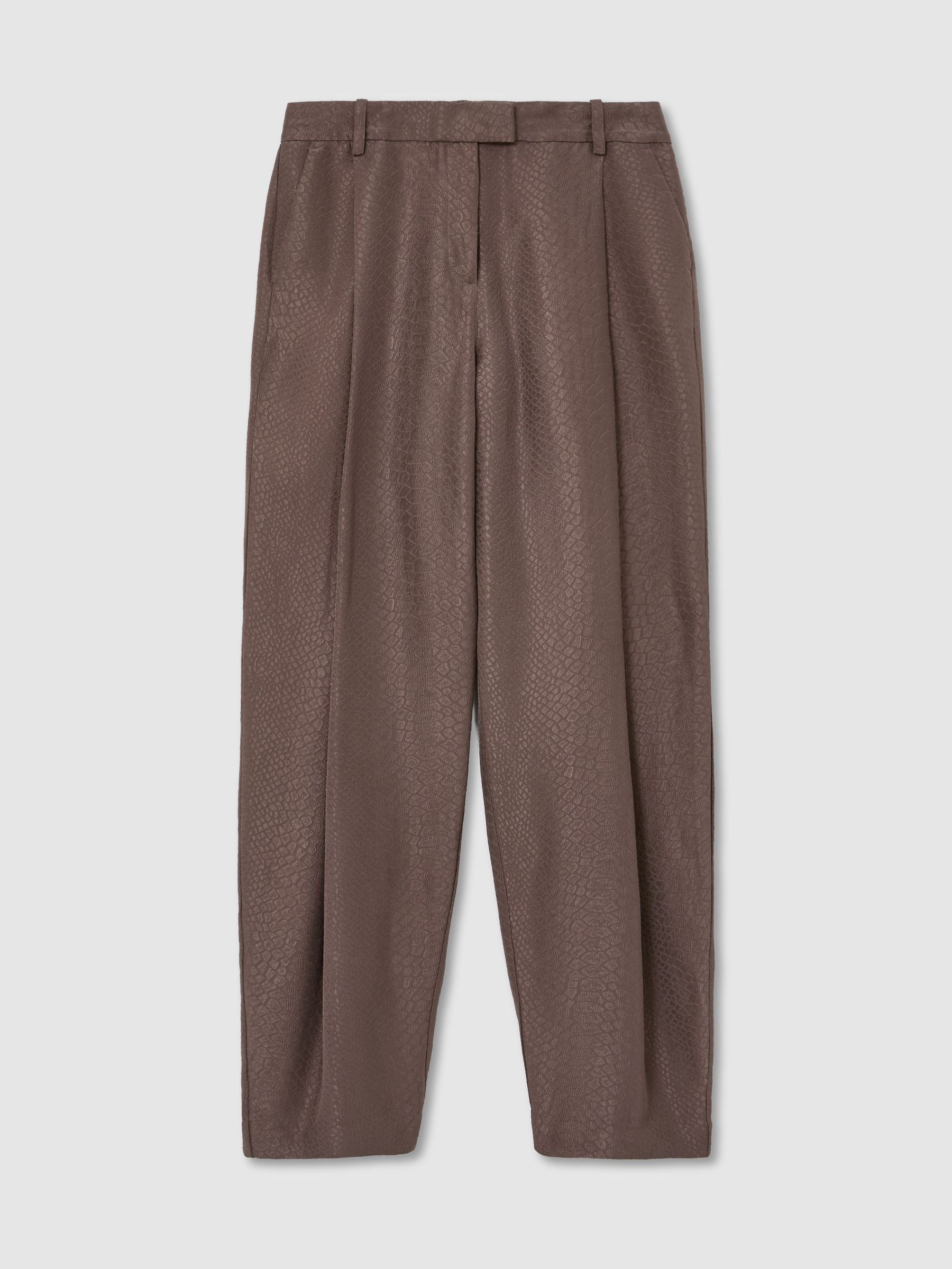 Petite Jacquard Deep-Pleat Barrel-Leg Trousers in Mocha Brown - Image 2 of 8 Petite Jacquard Deep-Pleat Barrel-Leg Trousers in Mocha Brown - Image 2 of 8