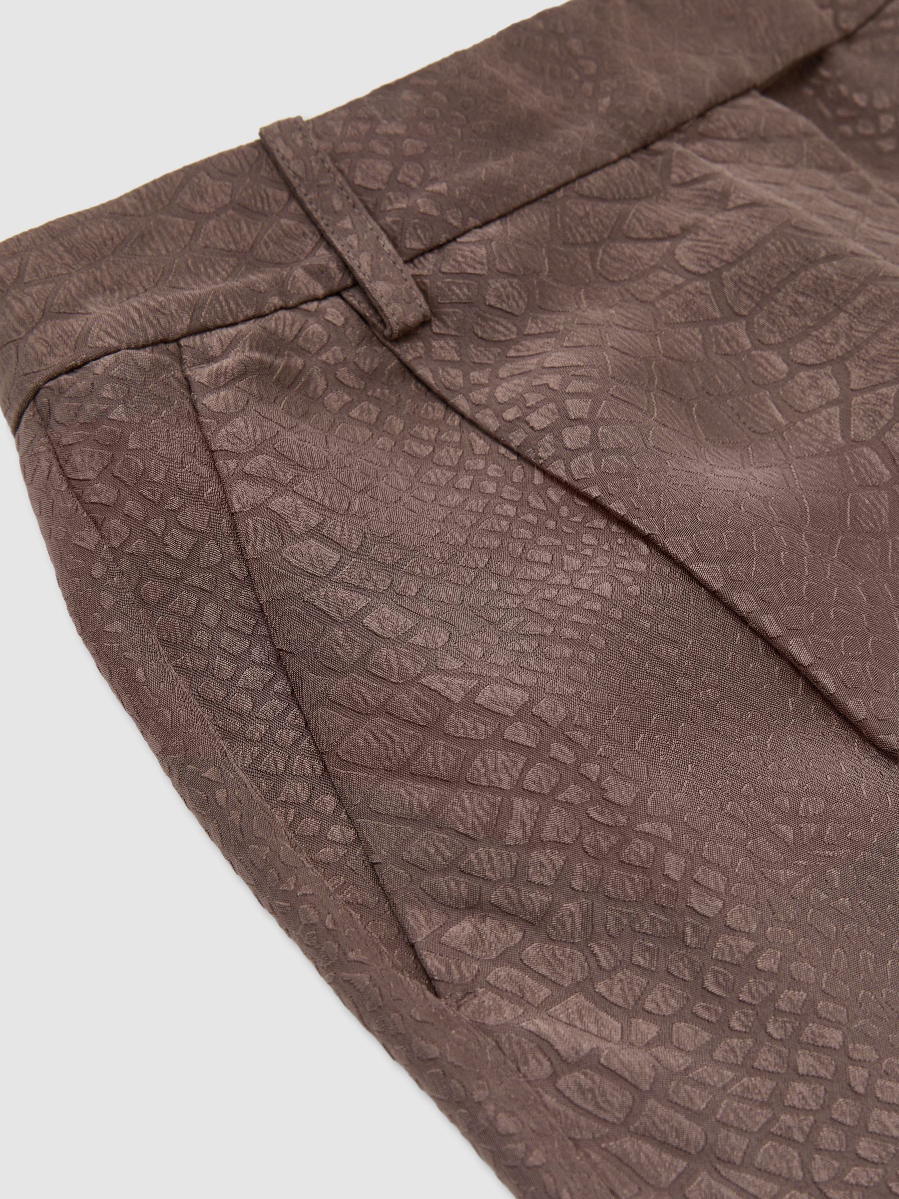 Petite Jacquard Deep-Pleat Barrel-Leg Trousers in Mocha Brown - Image 7 of 8