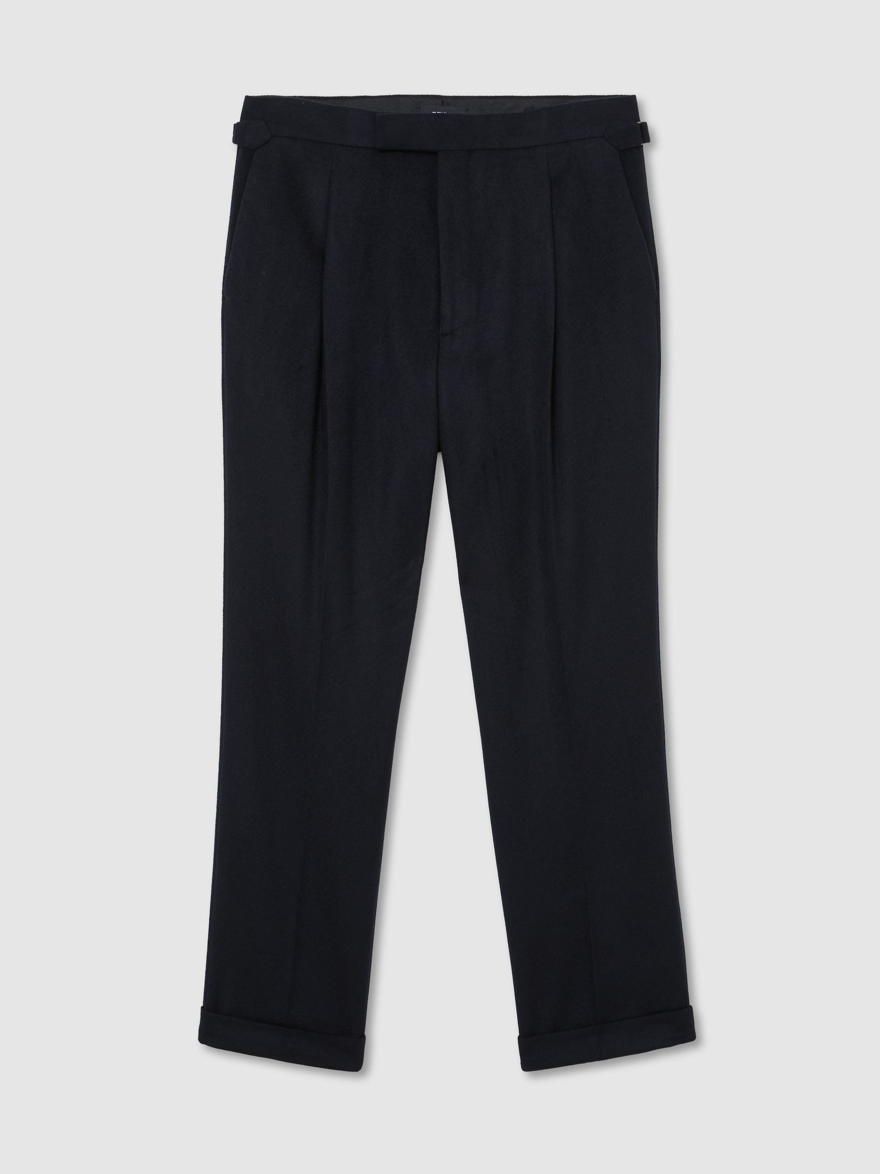 Wool-Blend Flannel Side-Adjuster Suit Trousers Tailored-Fit in Navy - Image 2 of 7 Wool-Blend Flannel Side-Adjuster Suit Trousers Tailored-Fit in Navy - Image 2 of 7
