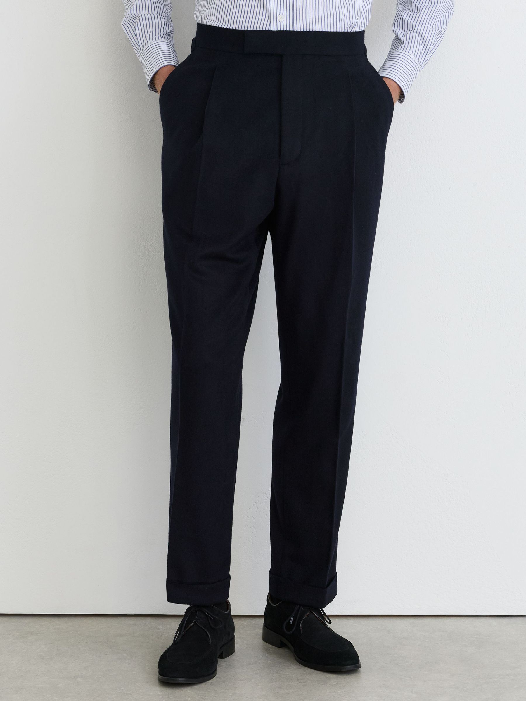 Wool-Blend Flannel Side-Adjuster Suit Trousers Tailored-Fit in Navy - Image 3 of 7