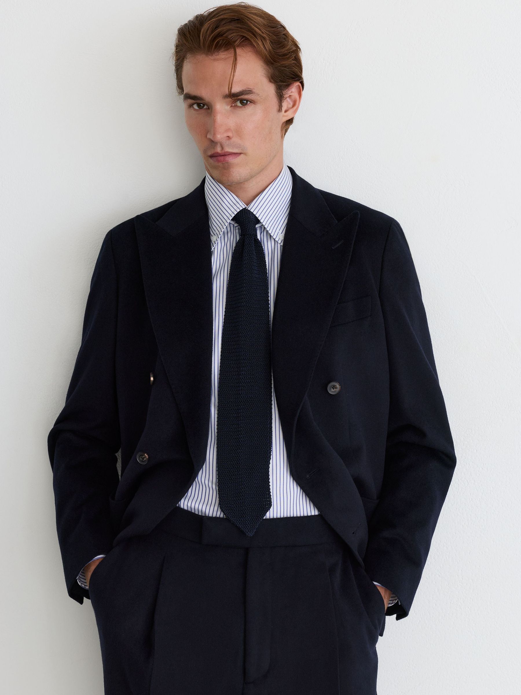 Wool-Blend Flannel Side-Adjuster Suit Trousers Tailored-Fit in Navy - Image 4 of 7