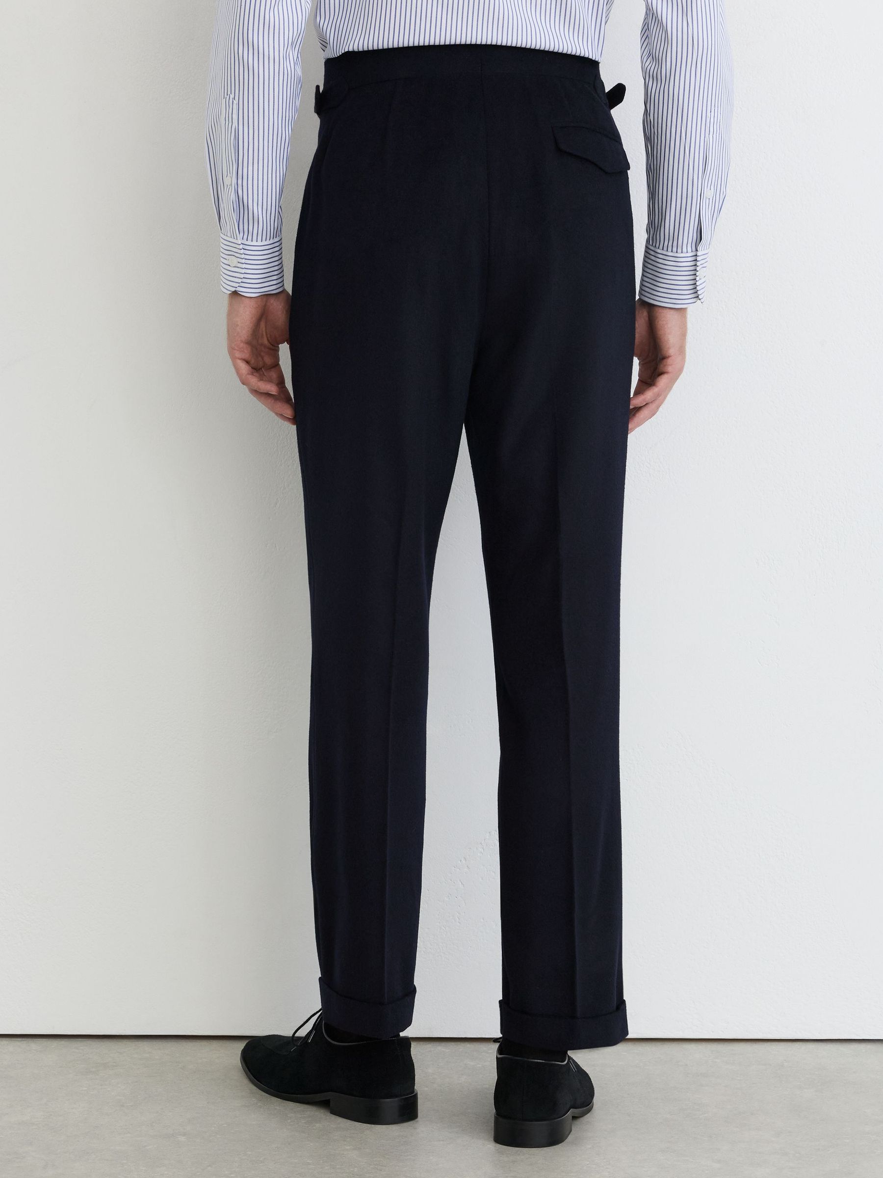 Wool-Blend Flannel Side-Adjuster Suit Trousers Tailored-Fit in Navy - Image 6 of 7