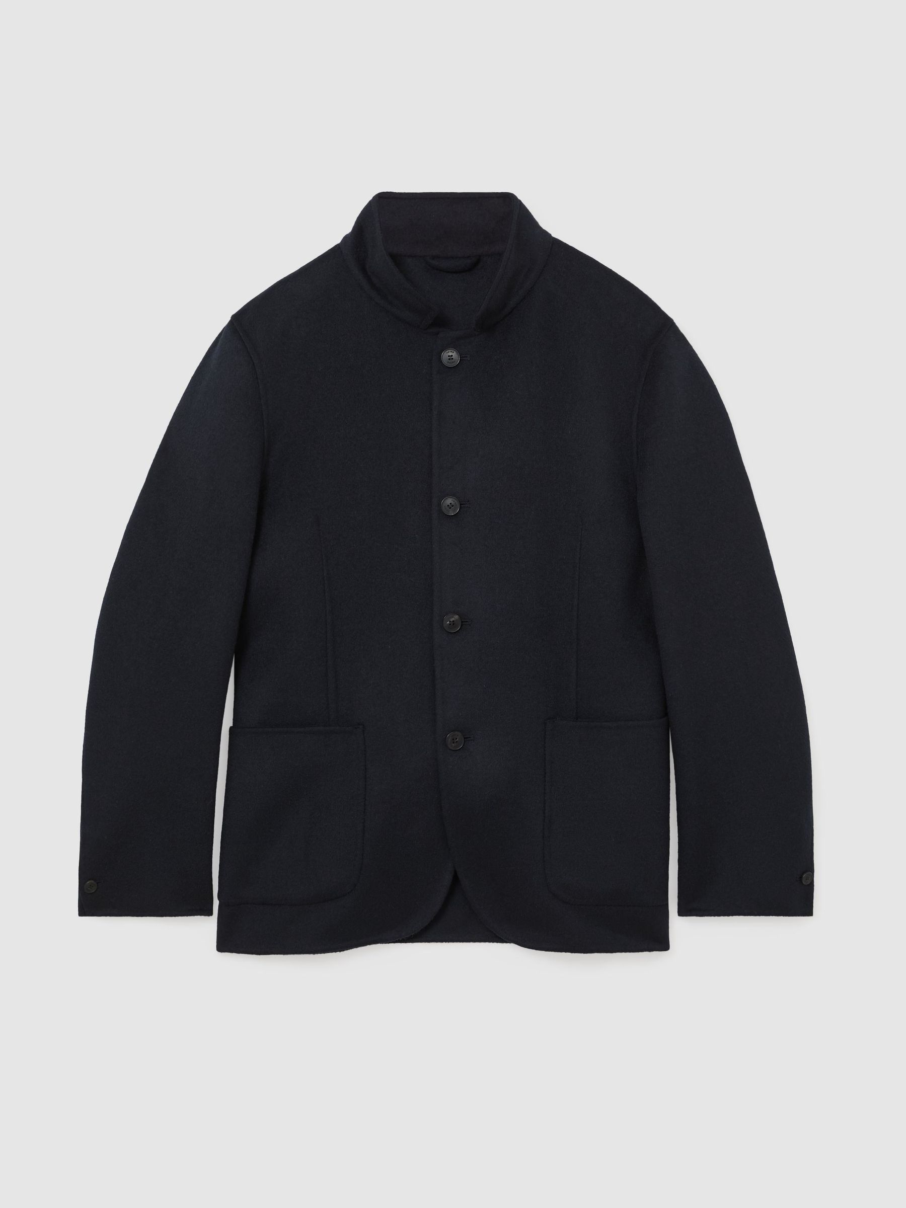 Wool-Blend Blind-Seam Stand-Collar Jacket in Navy - Image 2 of 8