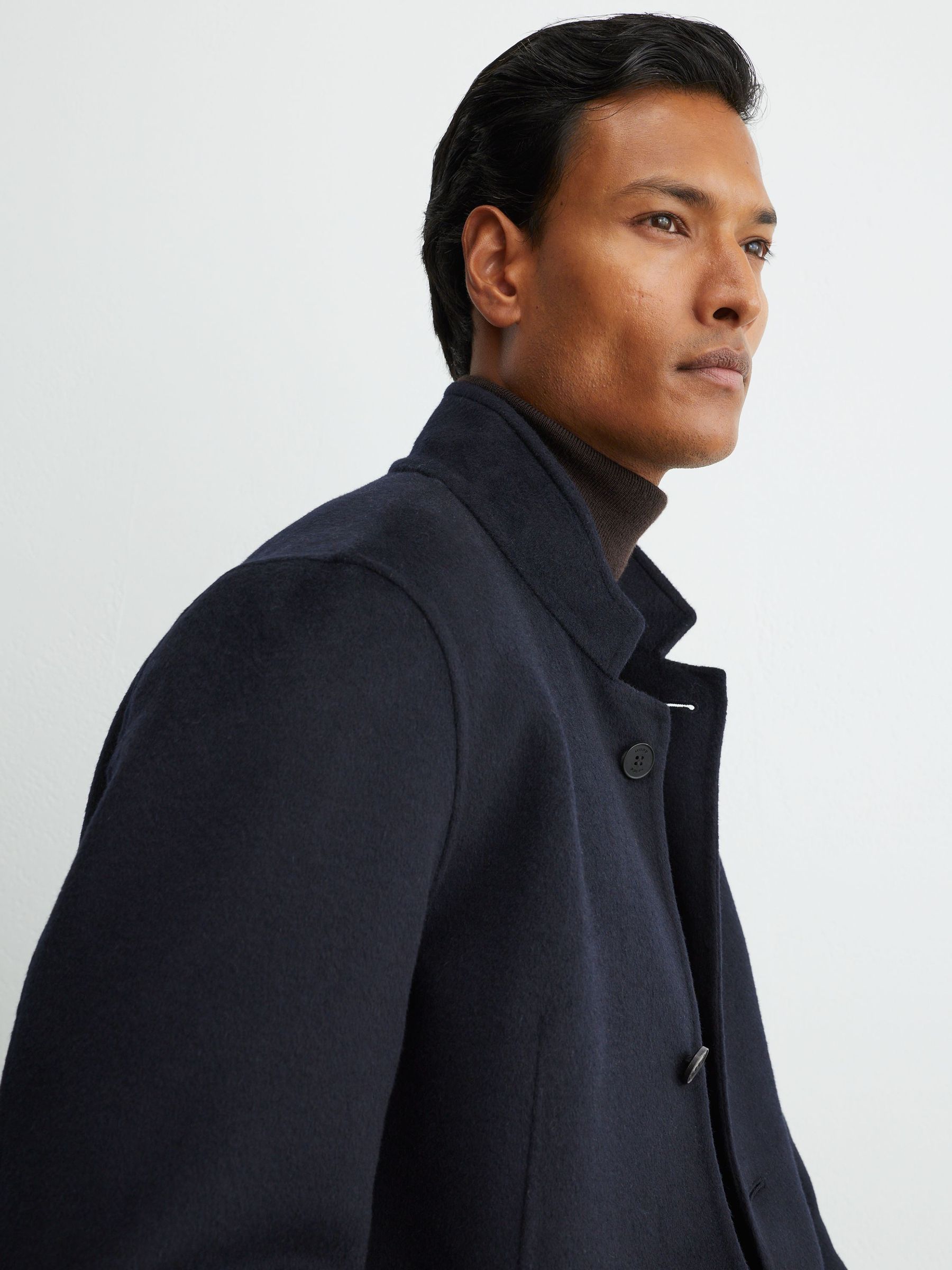 Wool-Blend Blind-Seam Stand-Collar Jacket in Navy - Image 5 of 8