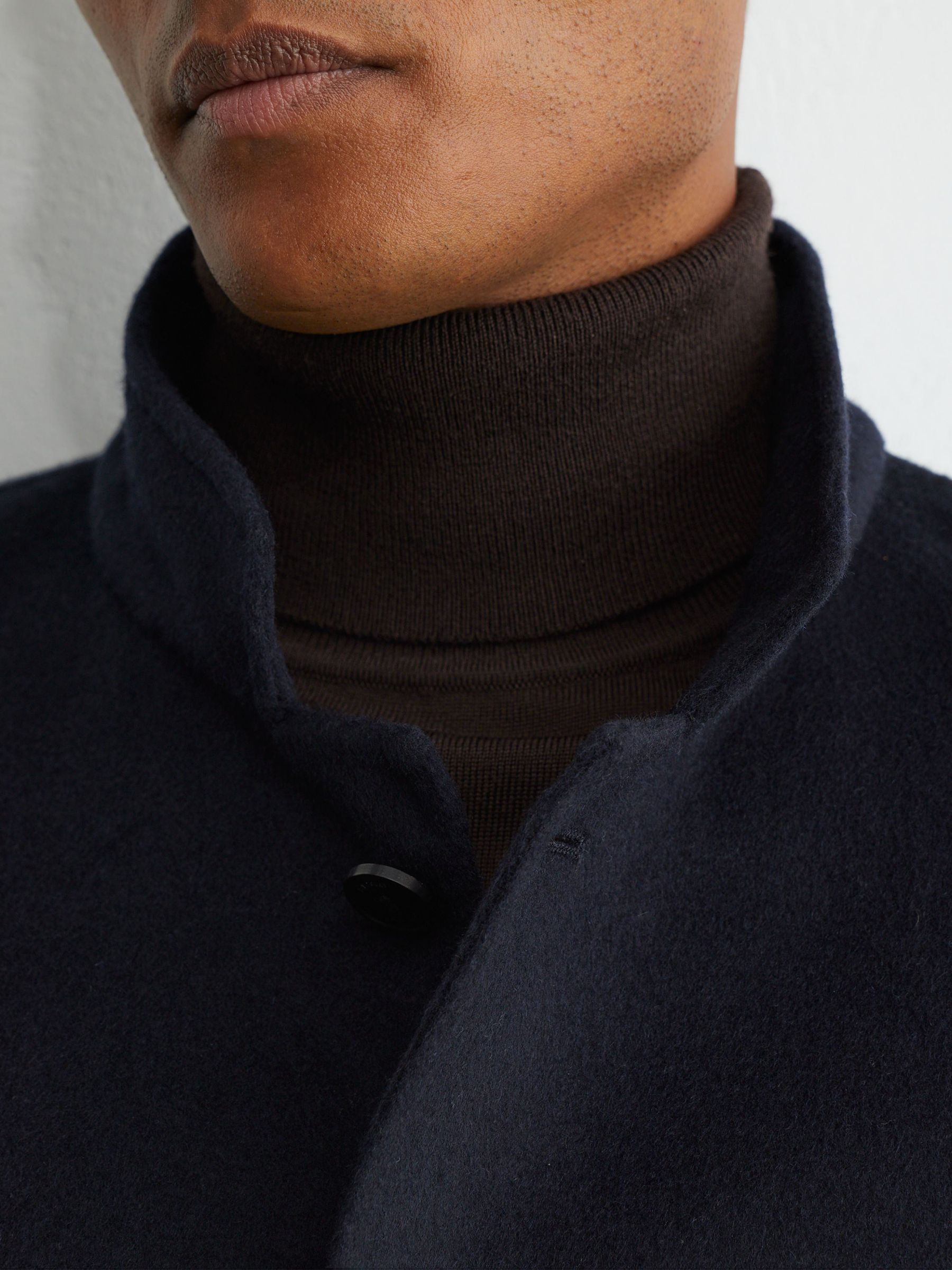 Wool-Blend Blind-Seam Stand-Collar Jacket in Navy - Image 6 of 8