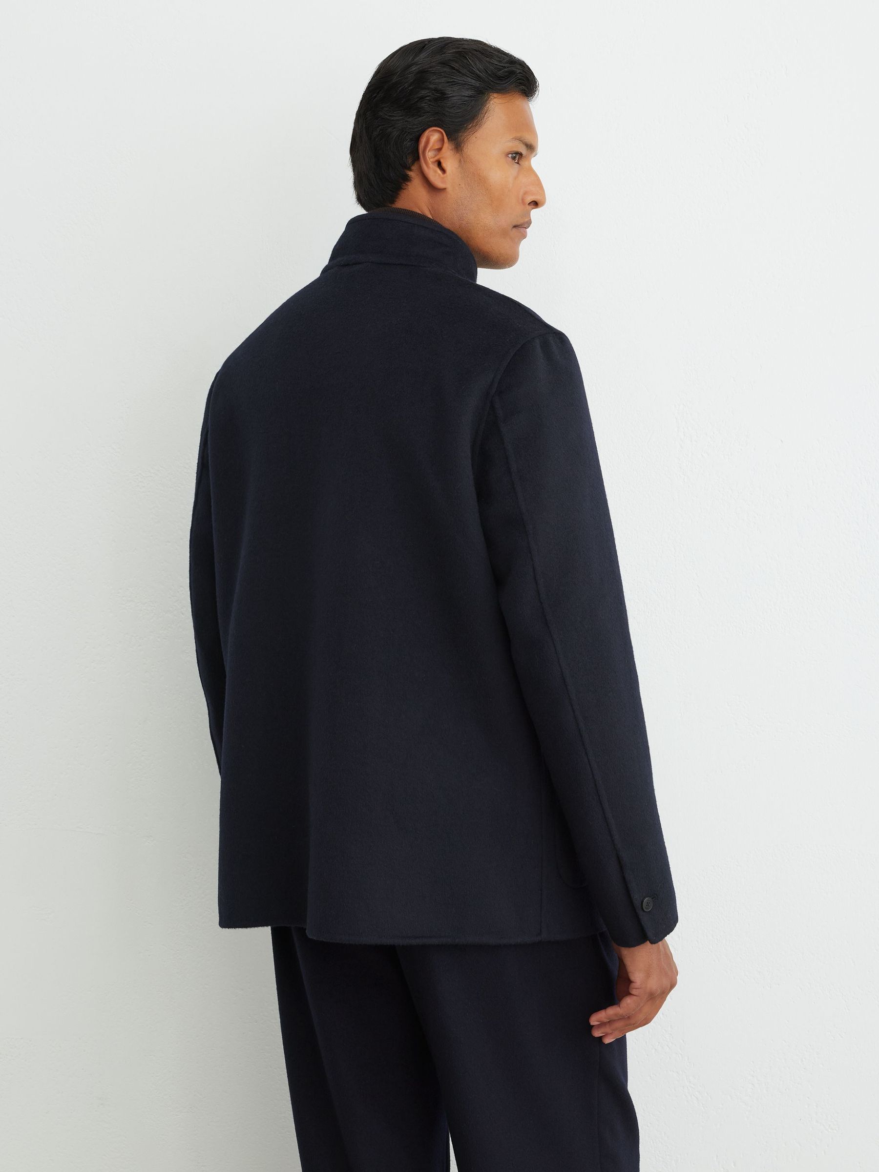 Wool-Blend Blind-Seam Stand-Collar Jacket in Navy - Image 7 of 8