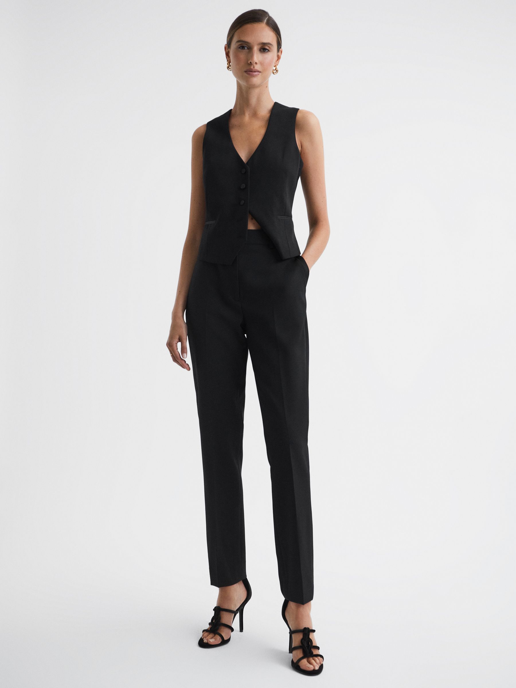 Slim Fit Satin Stripe Suit Trousers in Black - Image 3 of 5