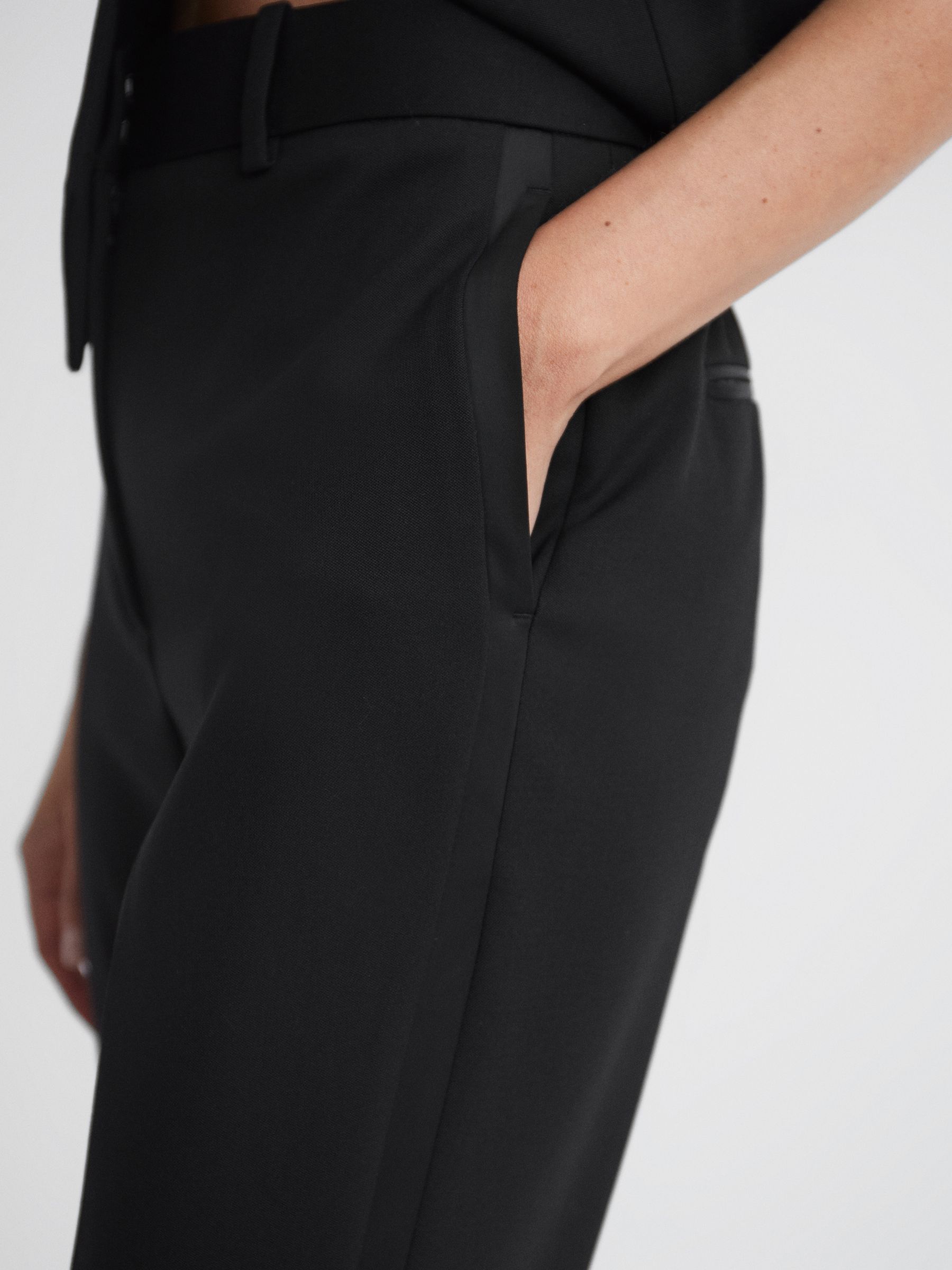 Slim Fit Satin Stripe Suit Trousers in Black - Image 4 of 5