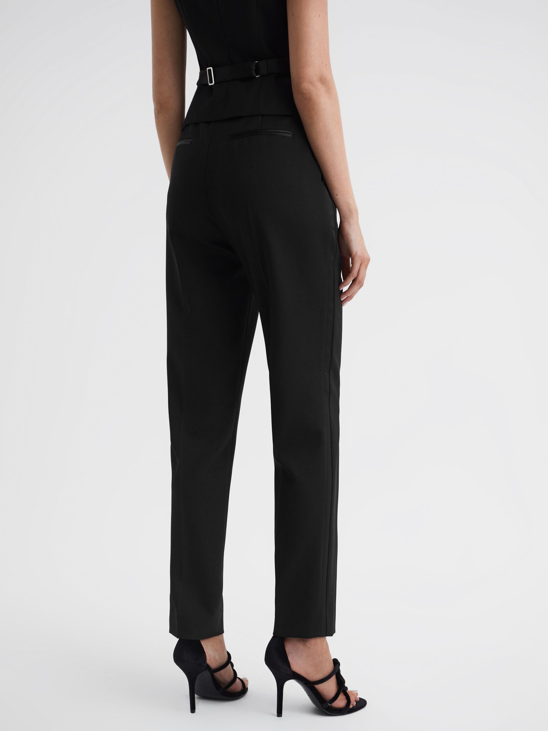 Slim Fit Satin Stripe Suit Trousers in Black - Image 5 of 5
