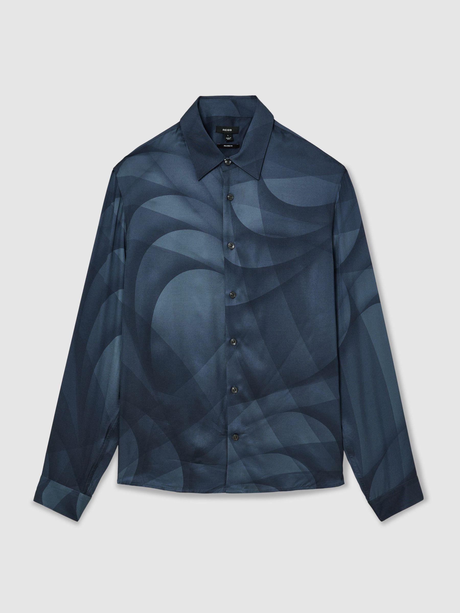 Abstract-Print Long-Sleeve Shirt Regular-Fit in Navy - Image 2 of 7