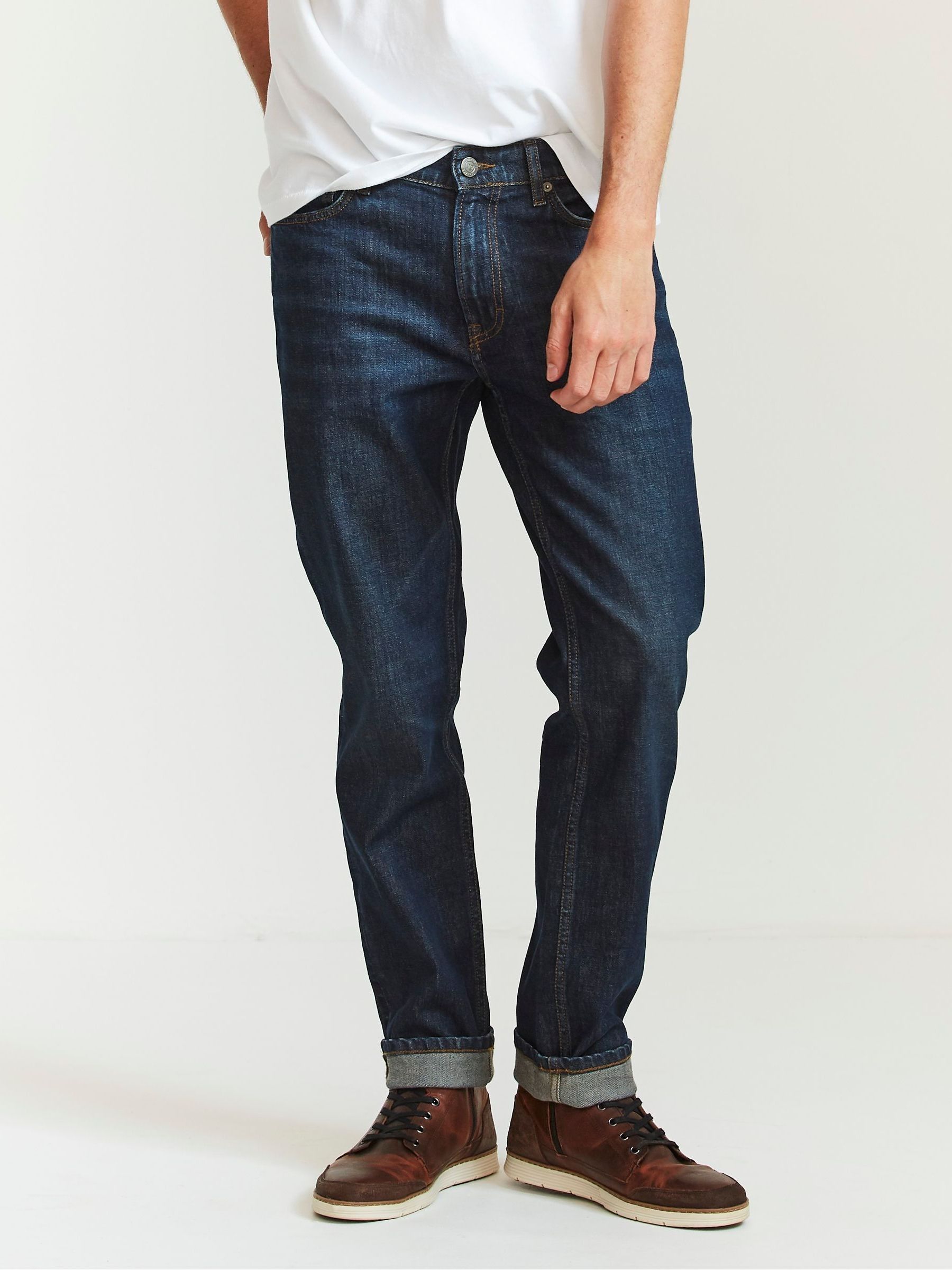 Dark Blue Vintage Wash Denim Slim Jeans - Image 1 of 4