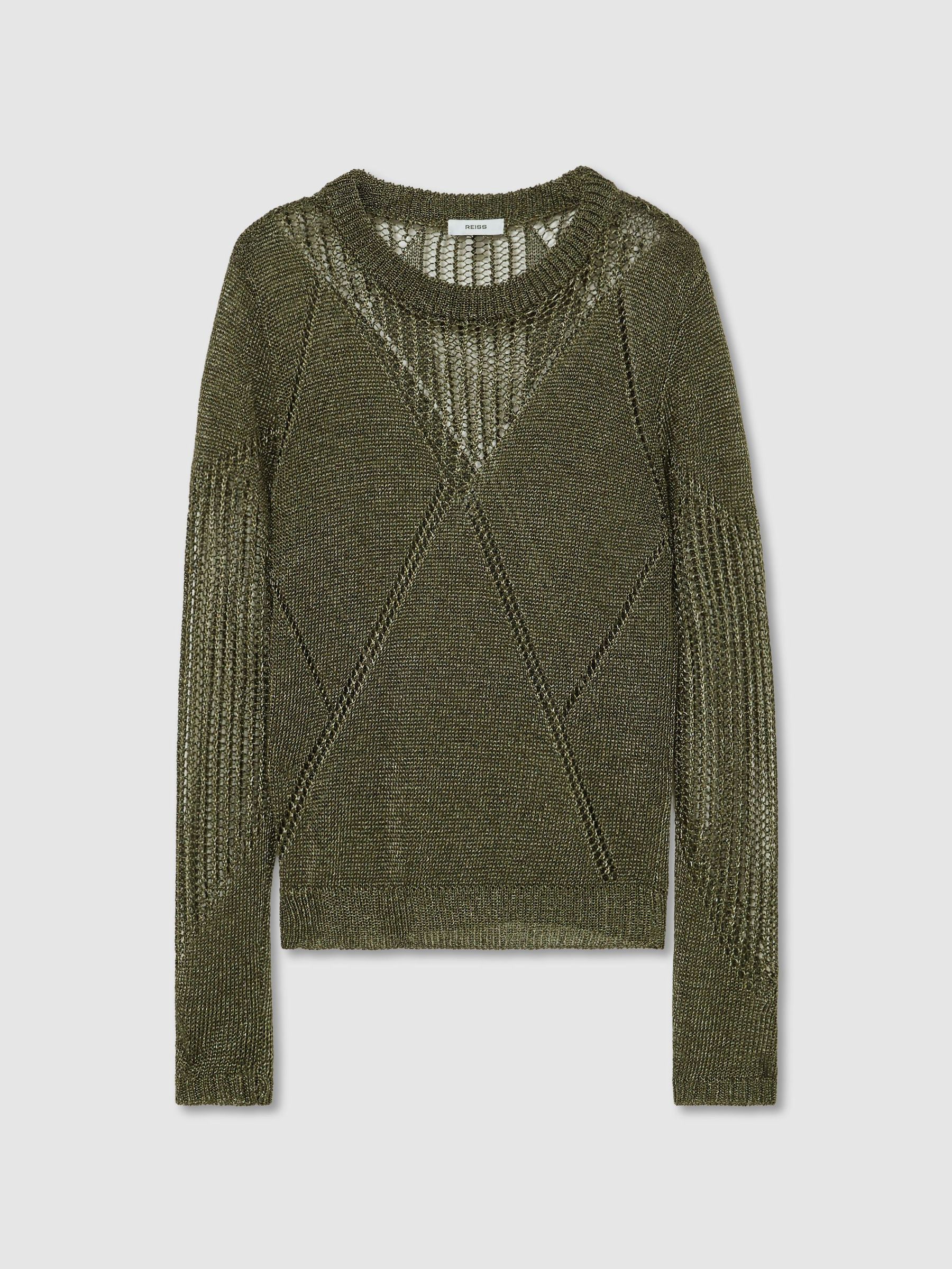Metallic Argyle Open-Knit Long-Sleeve Jumper in Green - Image 2 of 7