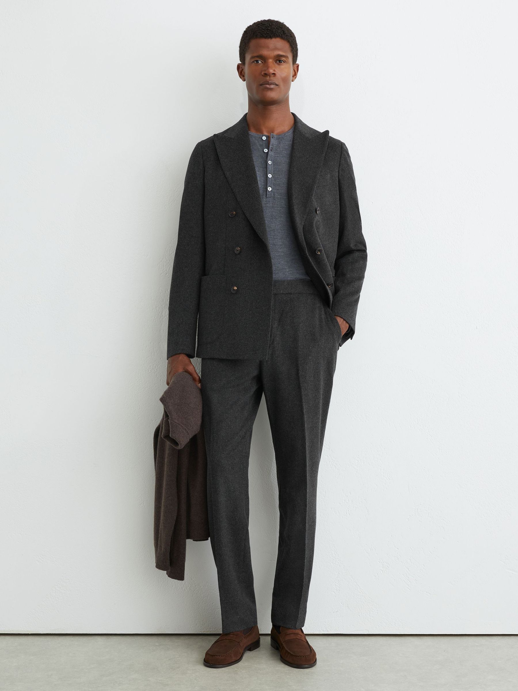 Wool-Blend Flannel Tailored-Fit Suit Trousers in Charcoal Grey - Image 1 of 6