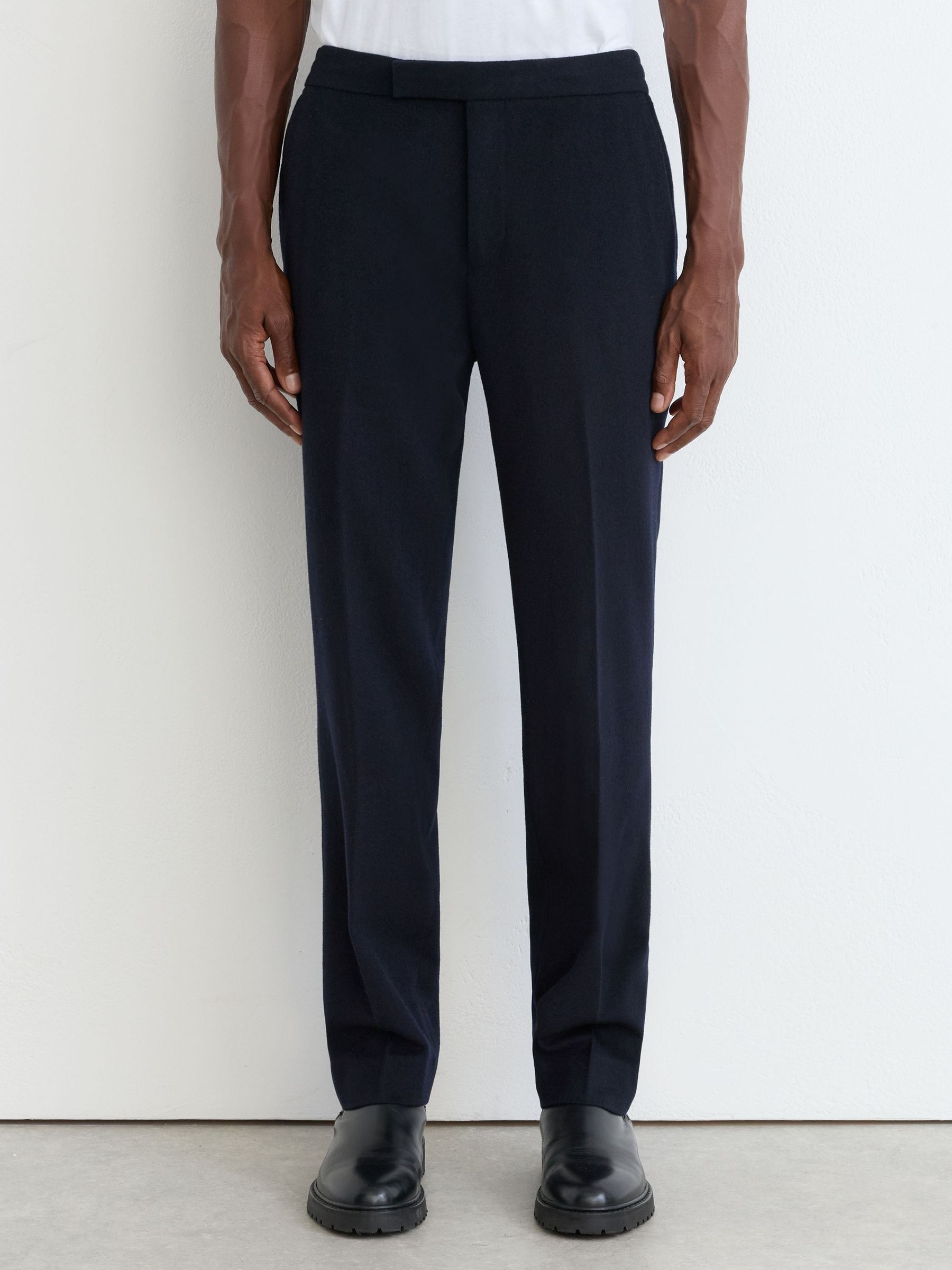 Tailored Fit Stretch Drawstring Trousers in Navy - Image 3 of 6