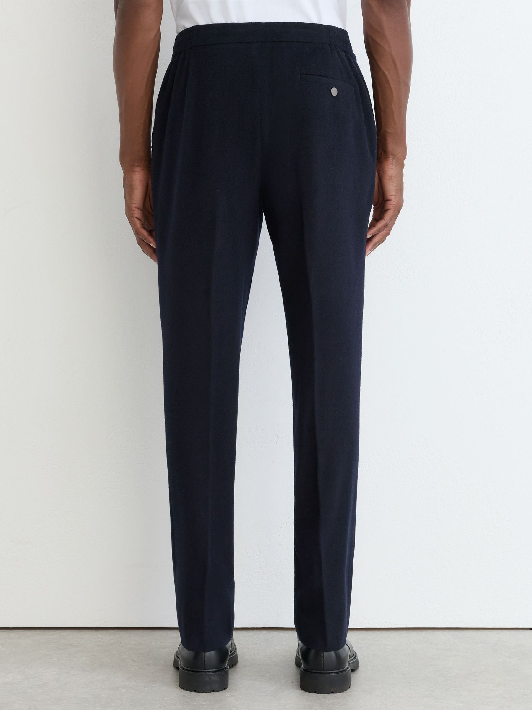 Tailored Fit Stretch Drawstring Trousers in Navy - Image 5 of 6