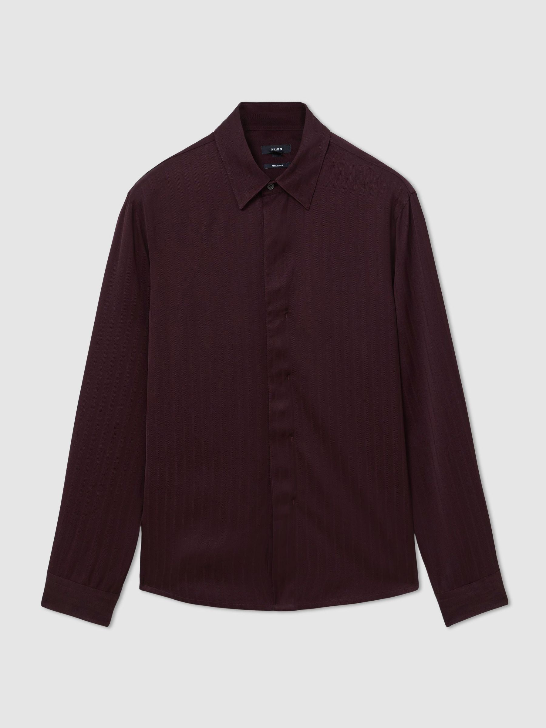 Atelier Herringbone-Stripe Long-Sleeve Shirt Regular-Fit in Bordeaux - Image 2 of 7