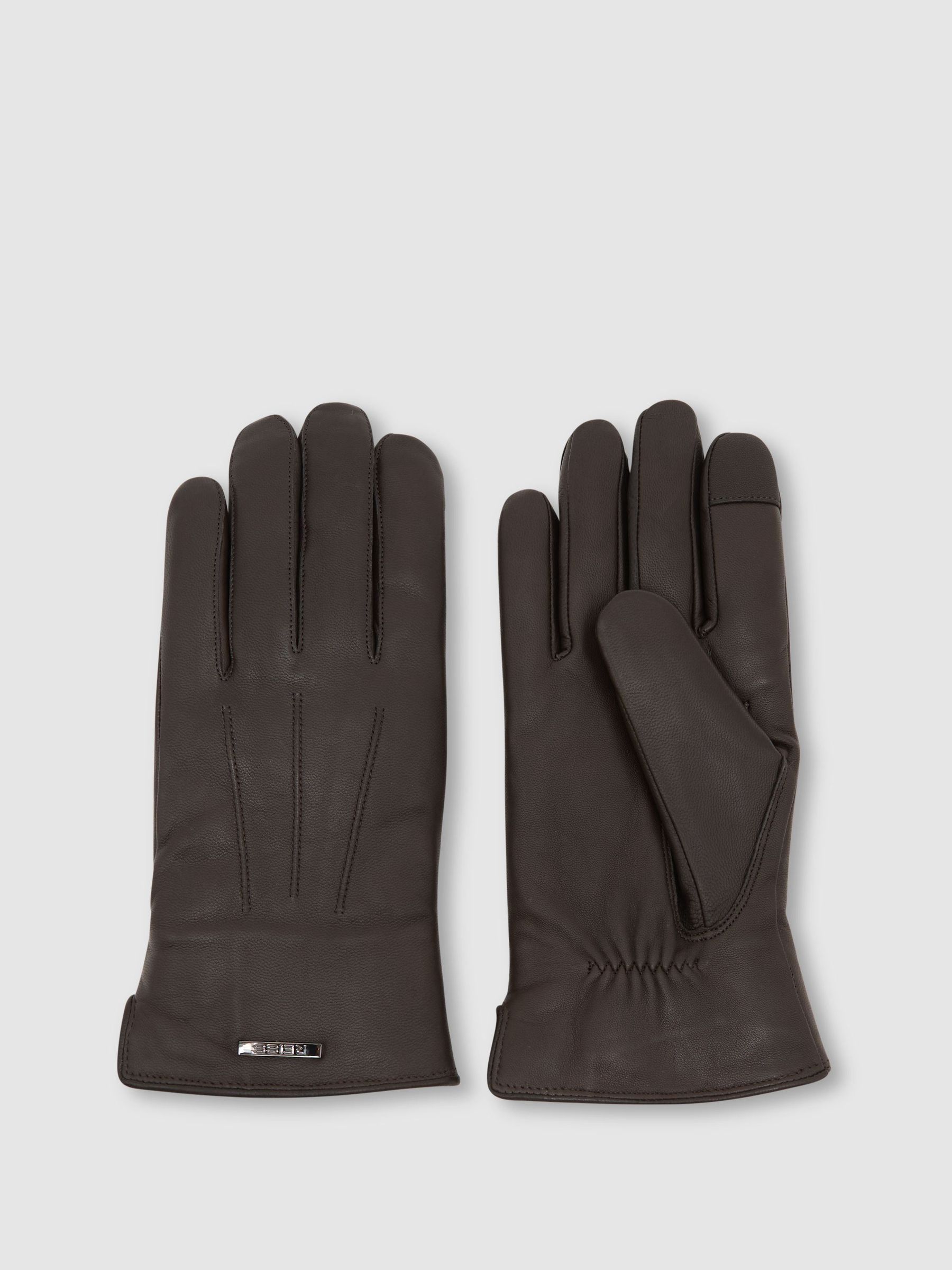 Nappa Leather Shearling-Lined Gloves in Dark Brown - Image 1 of 2