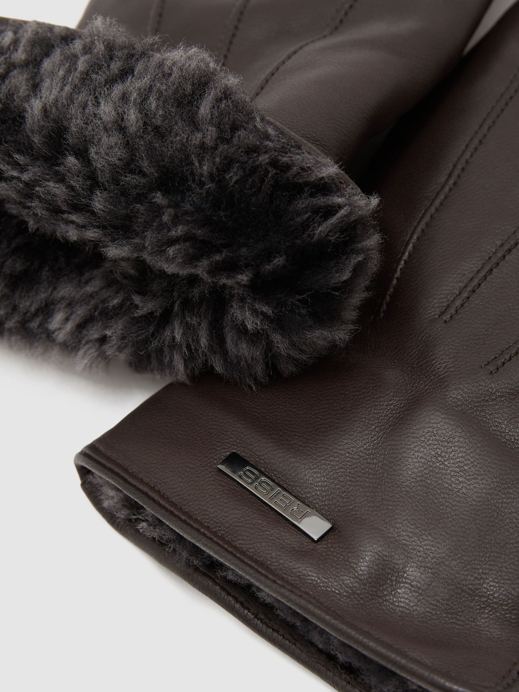 Nappa Leather Shearling-Lined Gloves in Dark Brown - Image 2 of 2