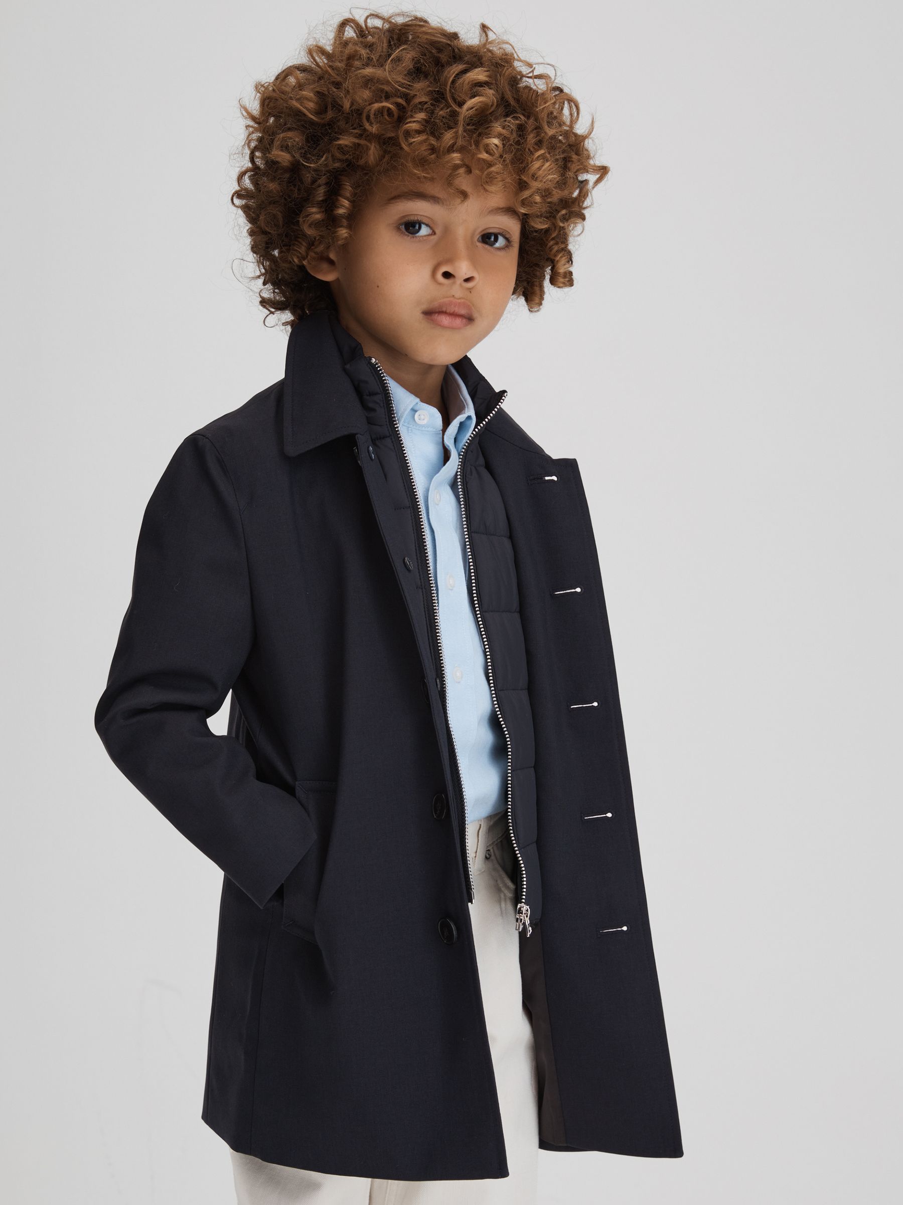 Senior Trench With Funnel-Neck Insert in Navy - Image 3 of 6