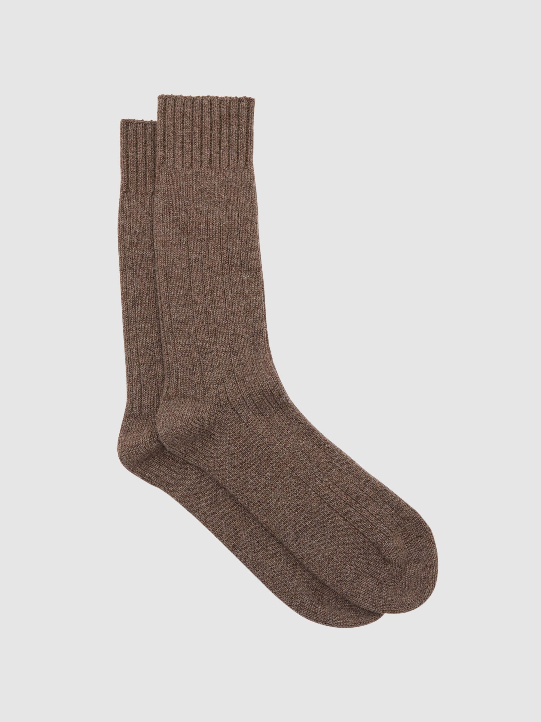 Wool-Blend Ribbed Socks with Cashmere in Taupe Brown - Image 1 of 3