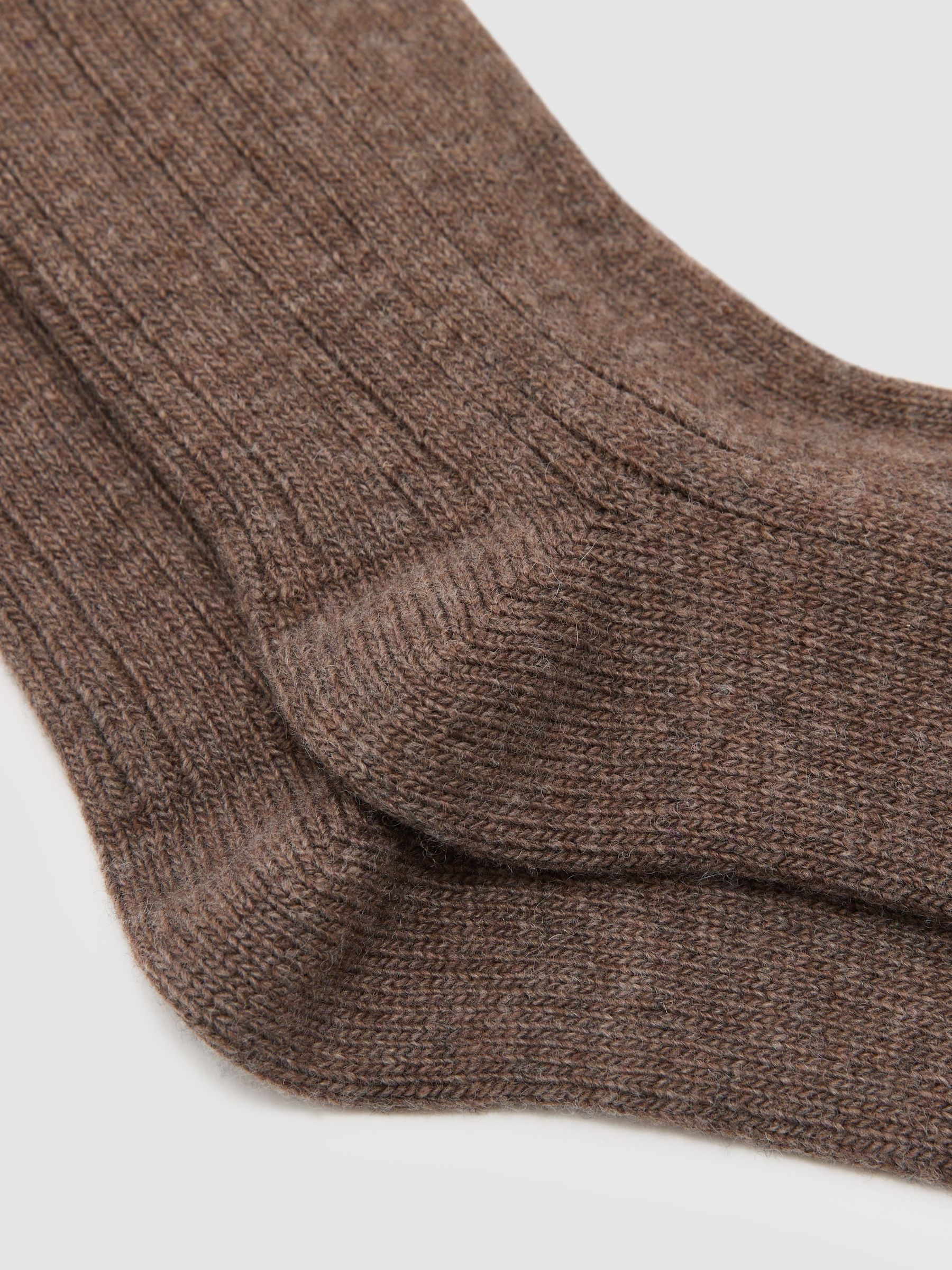 Wool-Blend Ribbed Socks with Cashmere in Taupe Brown - Image 2 of 3 Wool-Blend Ribbed Socks with Cashmere in Taupe Brown - Image 2 of 3
