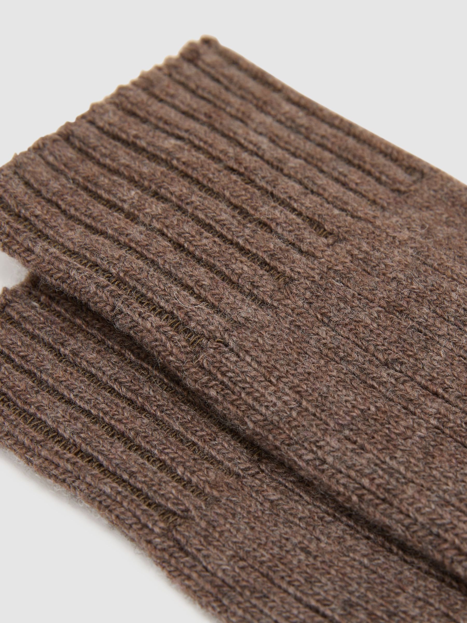 Wool-Blend Ribbed Socks with Cashmere in Taupe Brown - Image 3 of 3