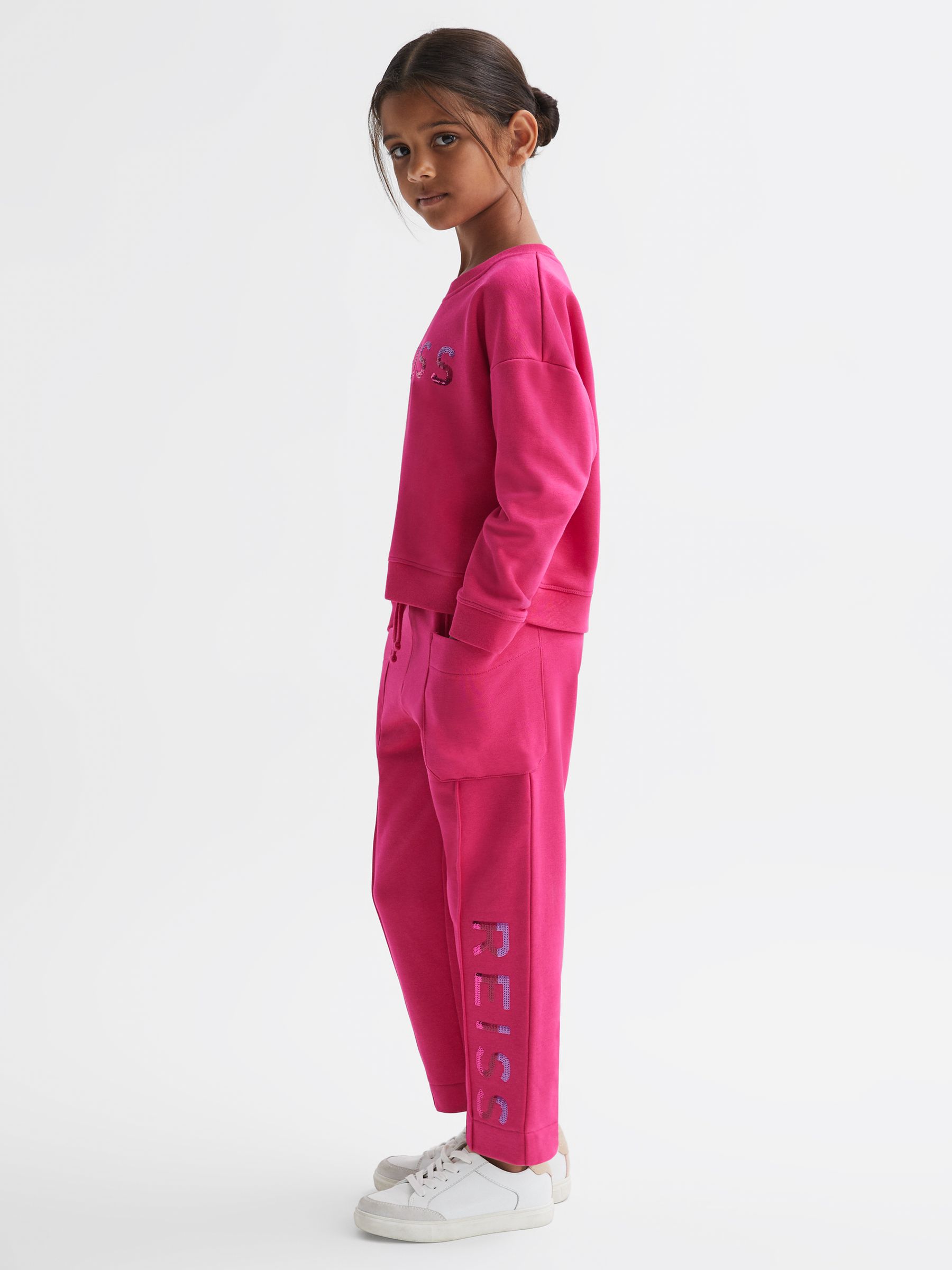 4-9 yrs Drawstring Front Seam Joggers in Bright Pink - Image 3 of 6