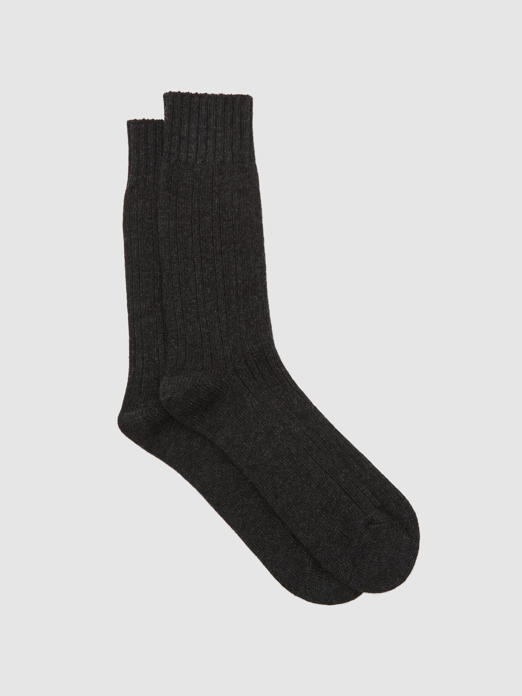 Wool-Blend Ribbed Socks with Cashmere in Charcoal Grey - Image 1 of 3 Wool-Blend Ribbed Socks with Cashmere in Charcoal Grey - Image 1 of 3