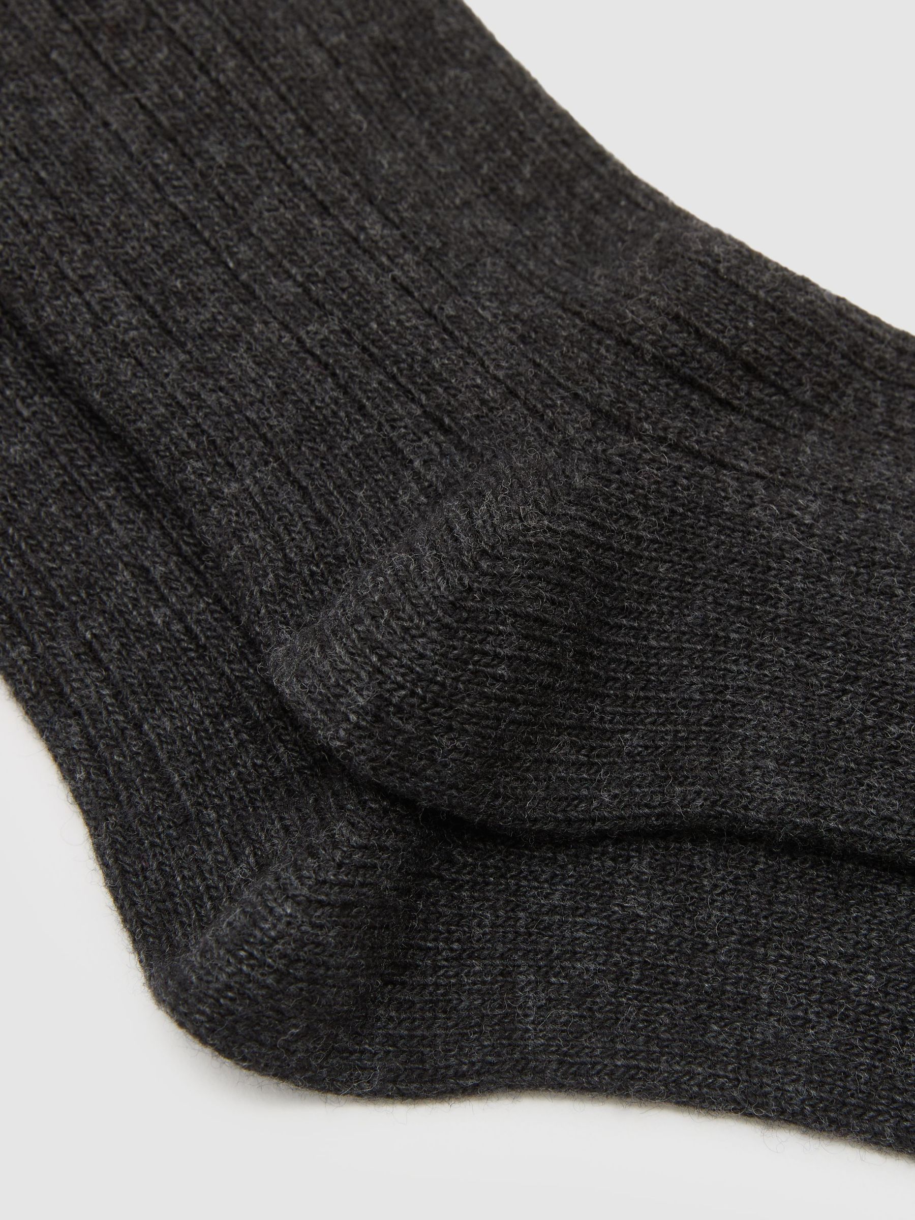 Wool-Blend Ribbed Socks with Cashmere in Charcoal Grey - Image 2 of 3