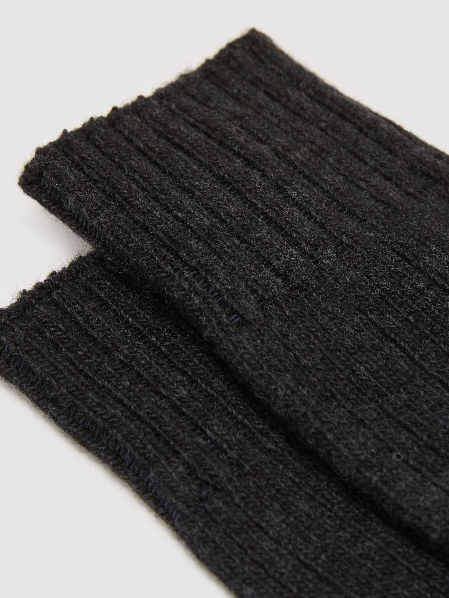 Wool-Blend Ribbed Socks with Cashmere in Charcoal Grey - Image 3 of 3