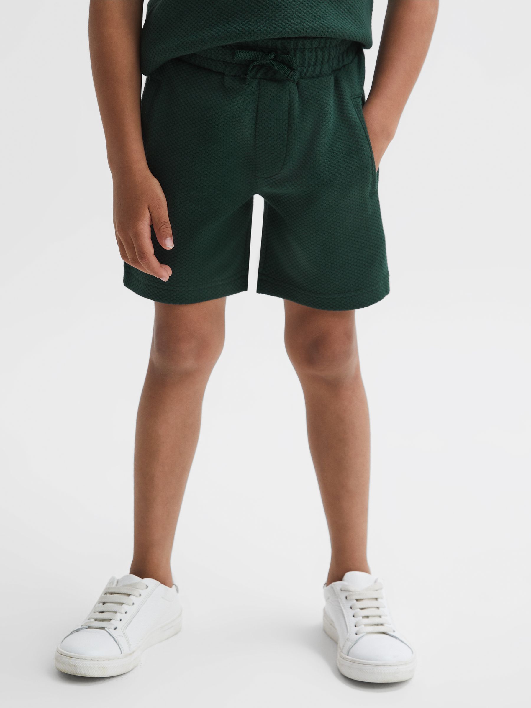 Textured Drawstring Shorts in Green Smoke - Image 1 of 5 Textured Drawstring Shorts in Green Smoke - Image 1 of 5