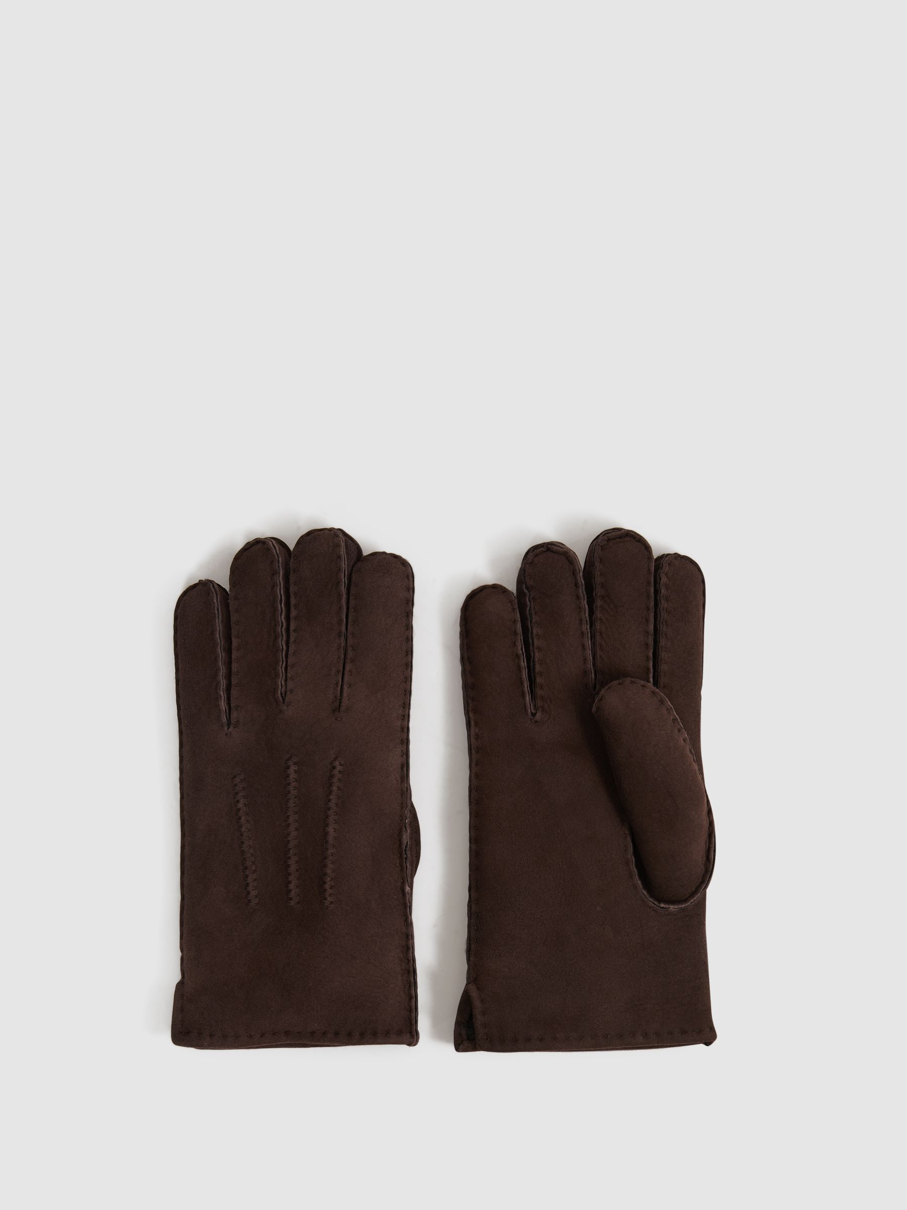 Suede Shearling Gloves in Chocolate - Image 1 of 3