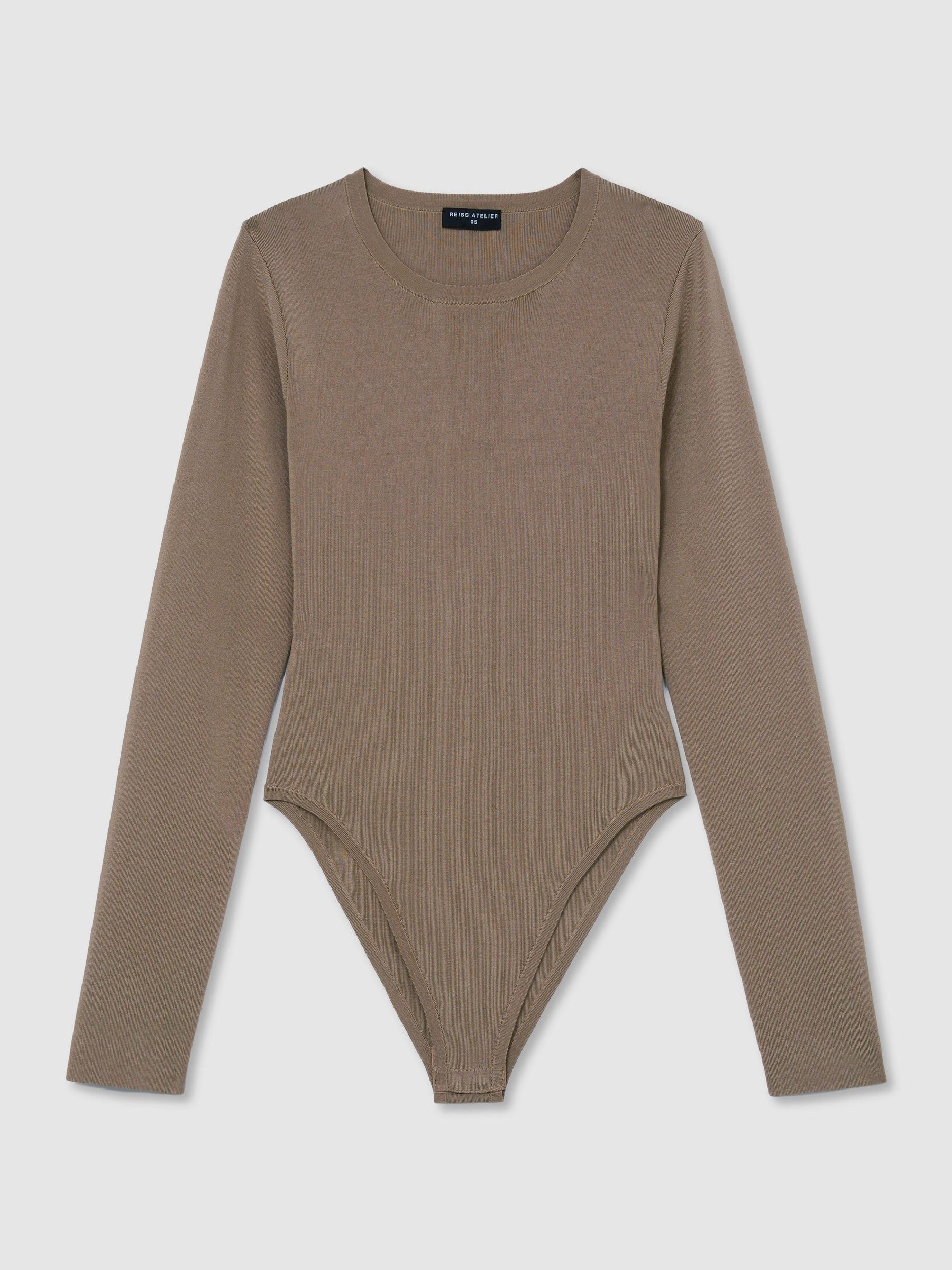 Atelier Silk-Blend Jersey Long-Sleeve Bodysuit in Taupe - Image 2 of 6 Atelier Silk-Blend Jersey Long-Sleeve Bodysuit in Taupe - Image 2 of 6