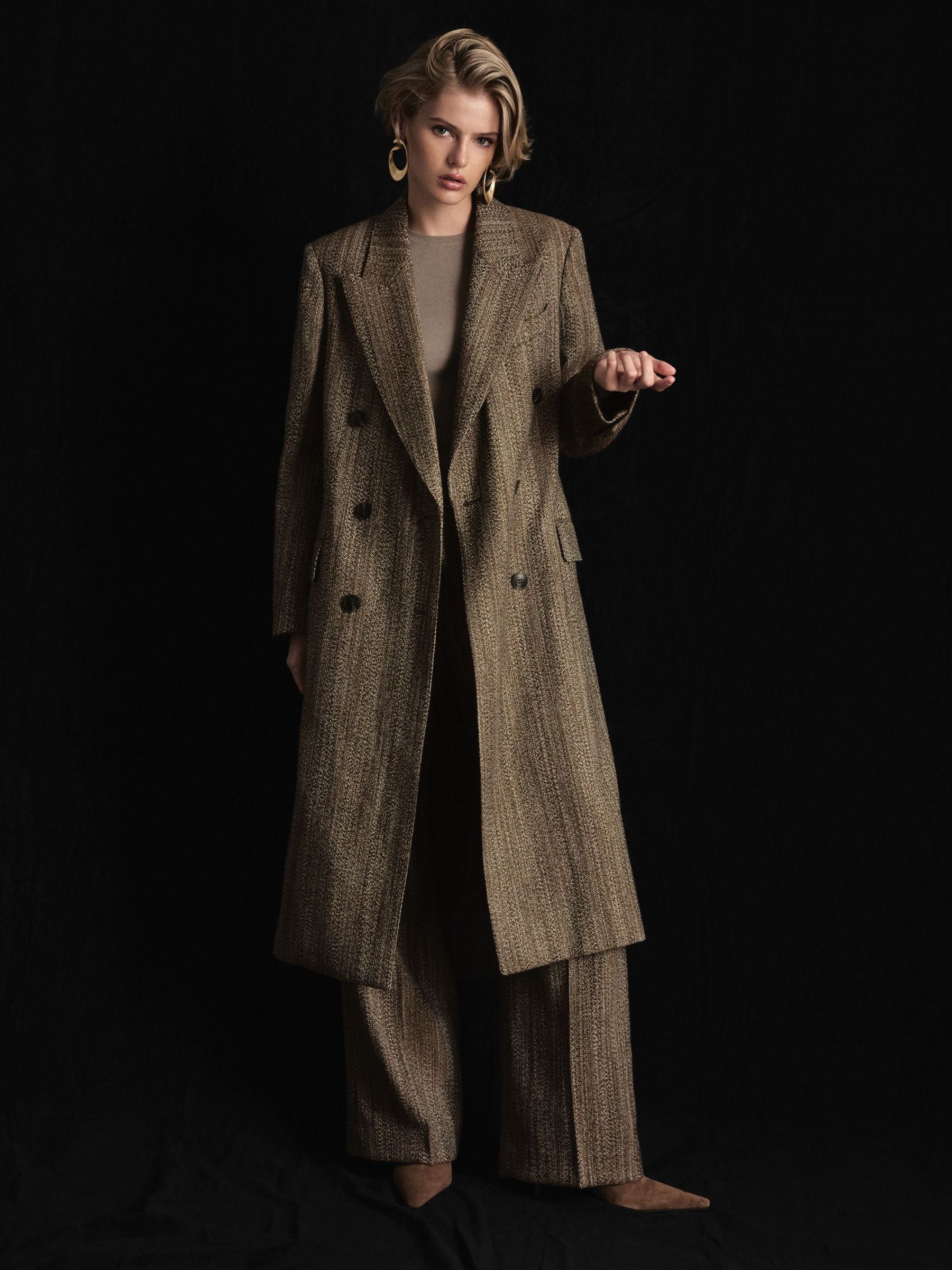 Atelier Wool-Blend Textured Double-Breasted Coat in Brown - Image 1 of 8