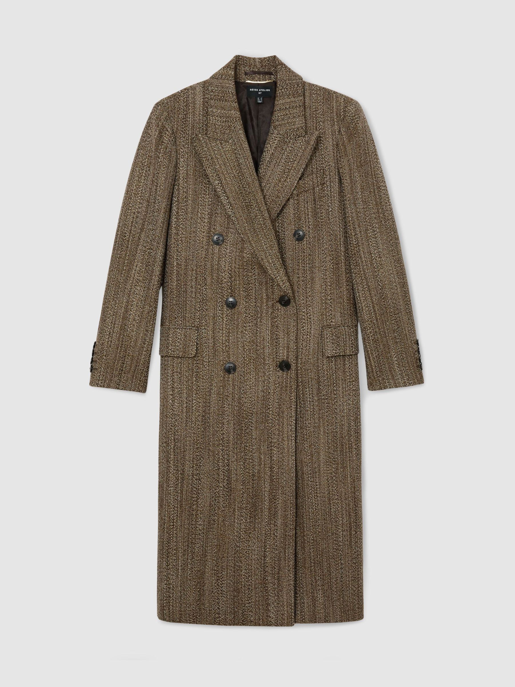 Atelier Wool-Blend Textured Double-Breasted Coat in Brown - Image 2 of 8
