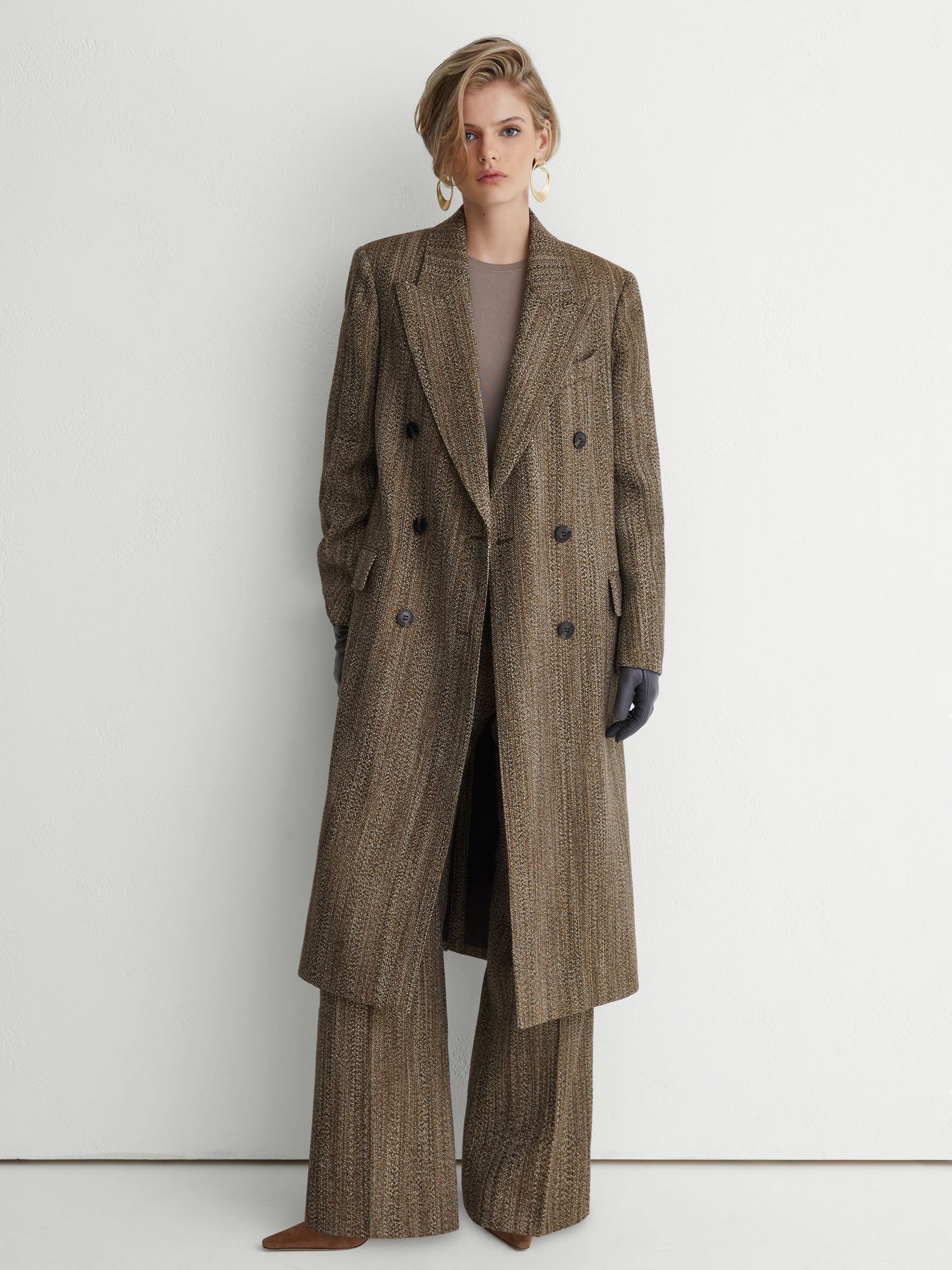 Atelier Wool-Blend Textured Double-Breasted Coat in Brown - Image 4 of 8