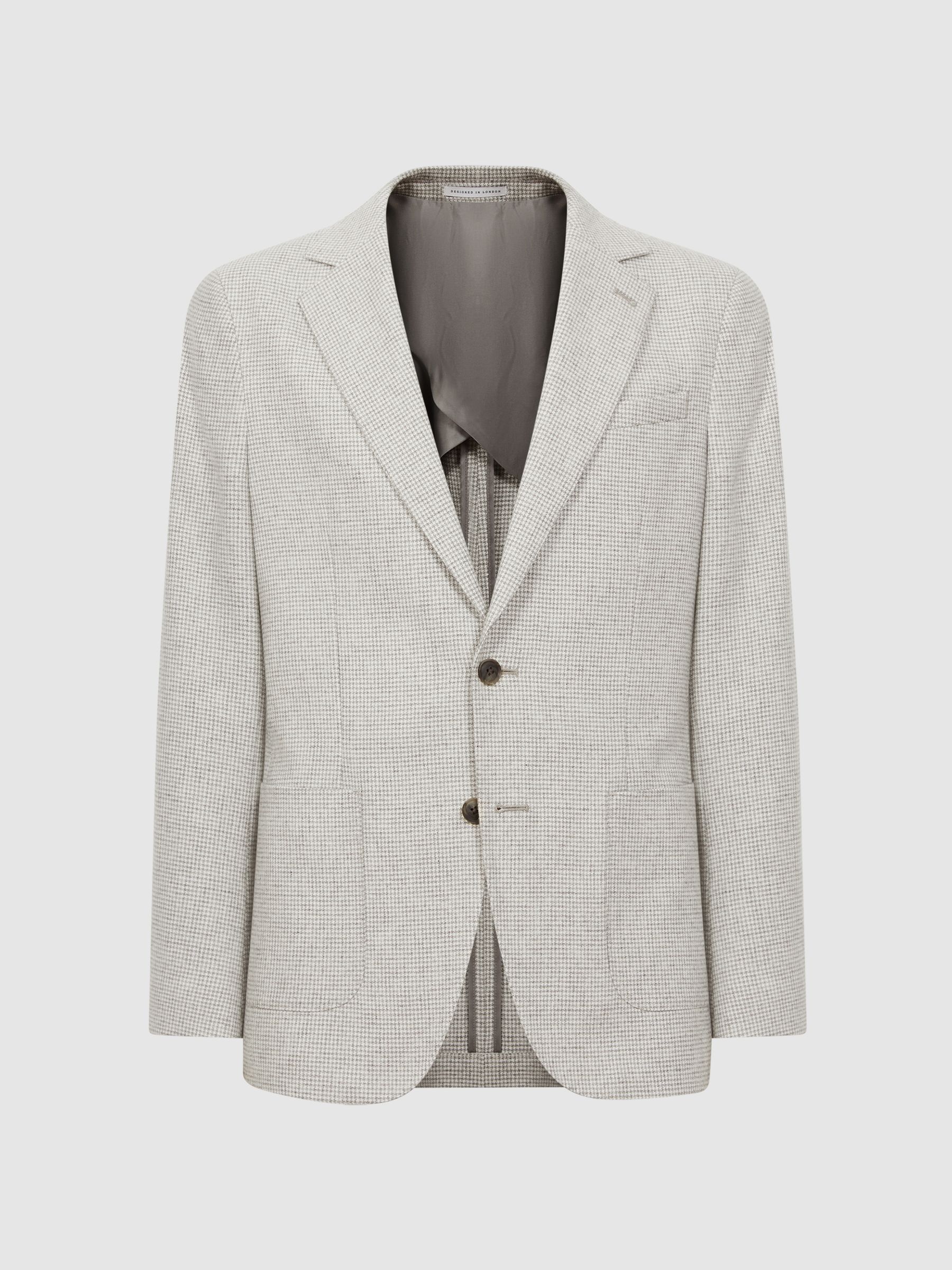 Slim Fit Single Breasted Checked Wool Blazer in Soft Grey - Image 2 of 6