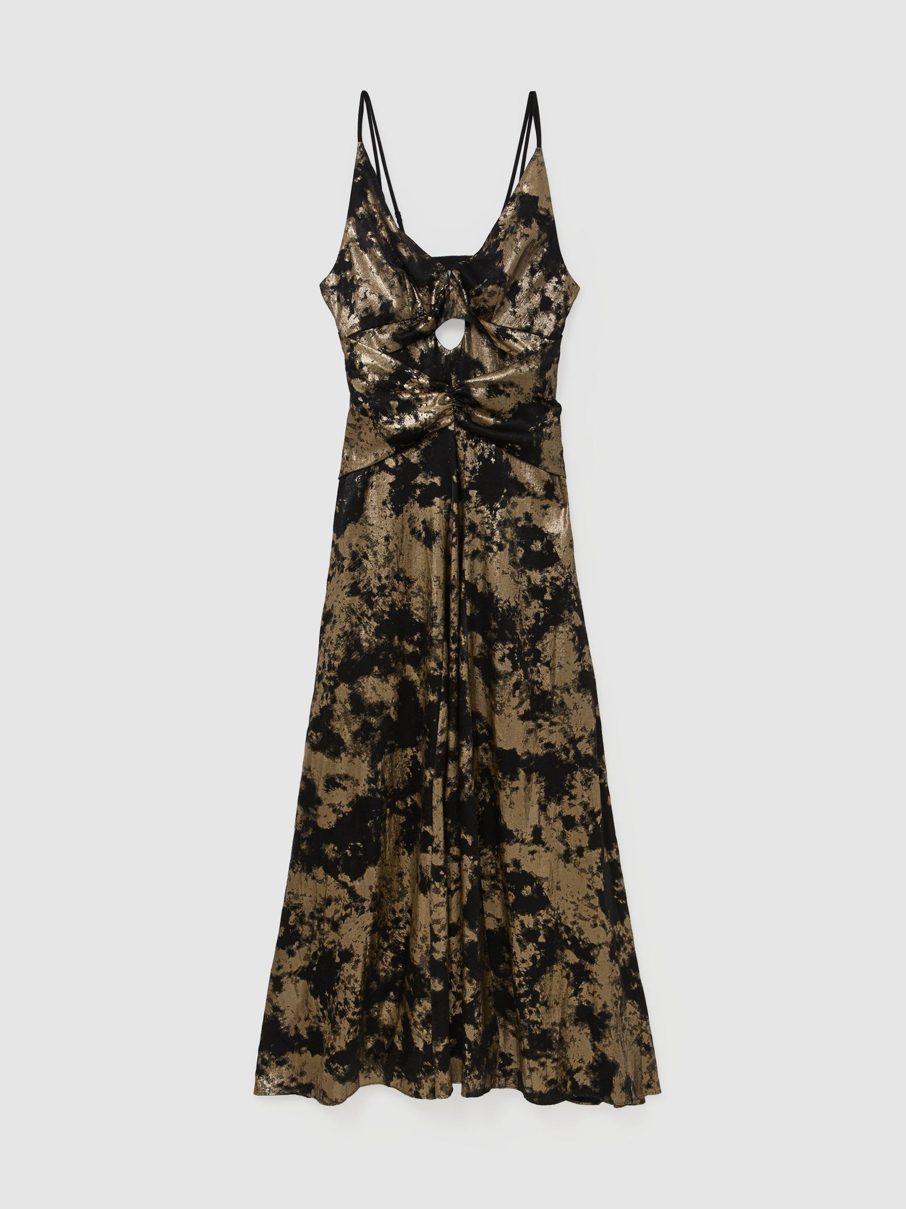 Metallic-Jacquard Strappy Cut-Out Maxi Dress in Black/Gold - Bild 2 von 8