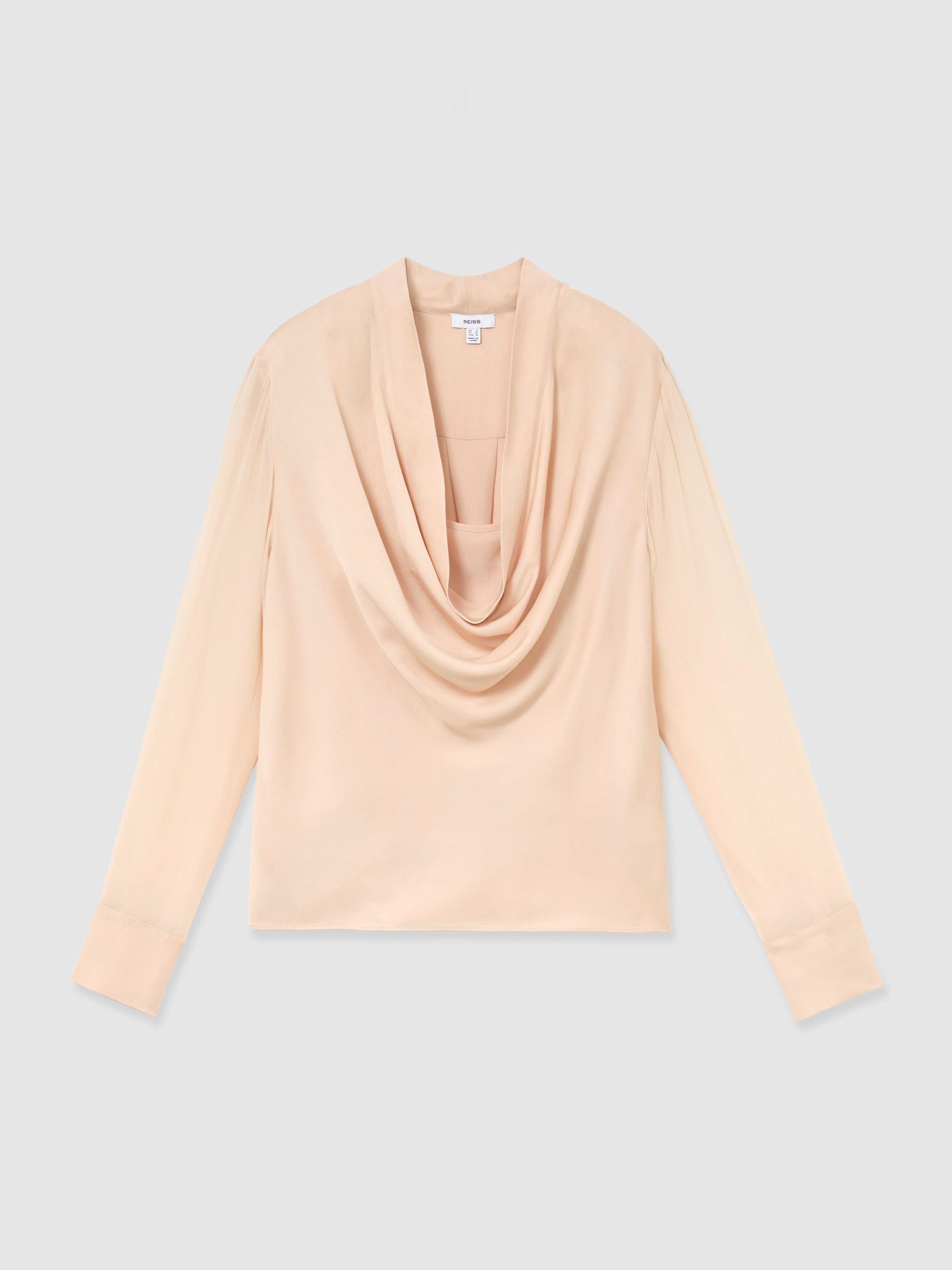 Draped Cowl-Neck Long-Sleeve Blouse in Peach Orange - Image 2 of 6