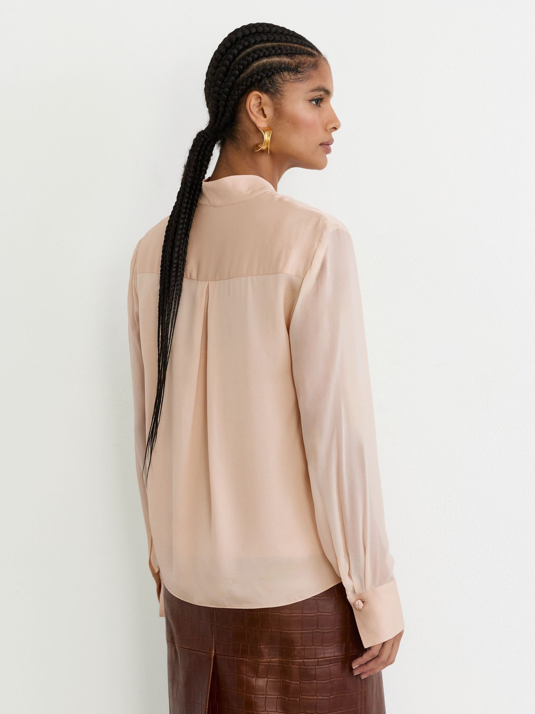 Draped Cowl-Neck Long-Sleeve Blouse in Peach Orange - Image 5 of 6